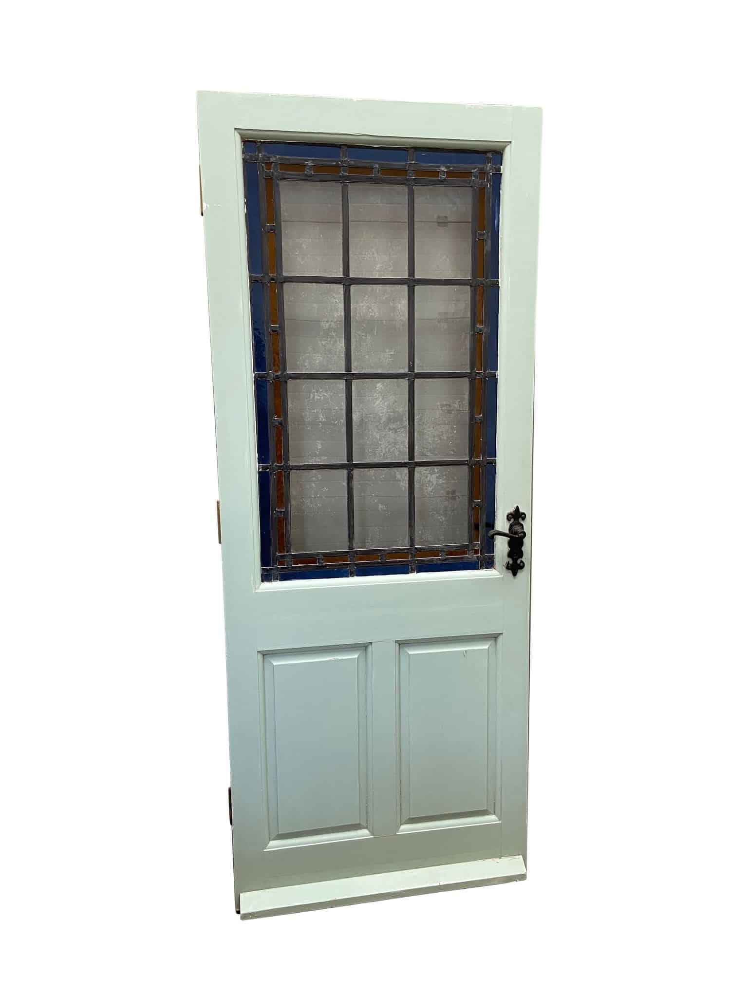 Reclaimed Solid Pine Front Door With Leaded Glass