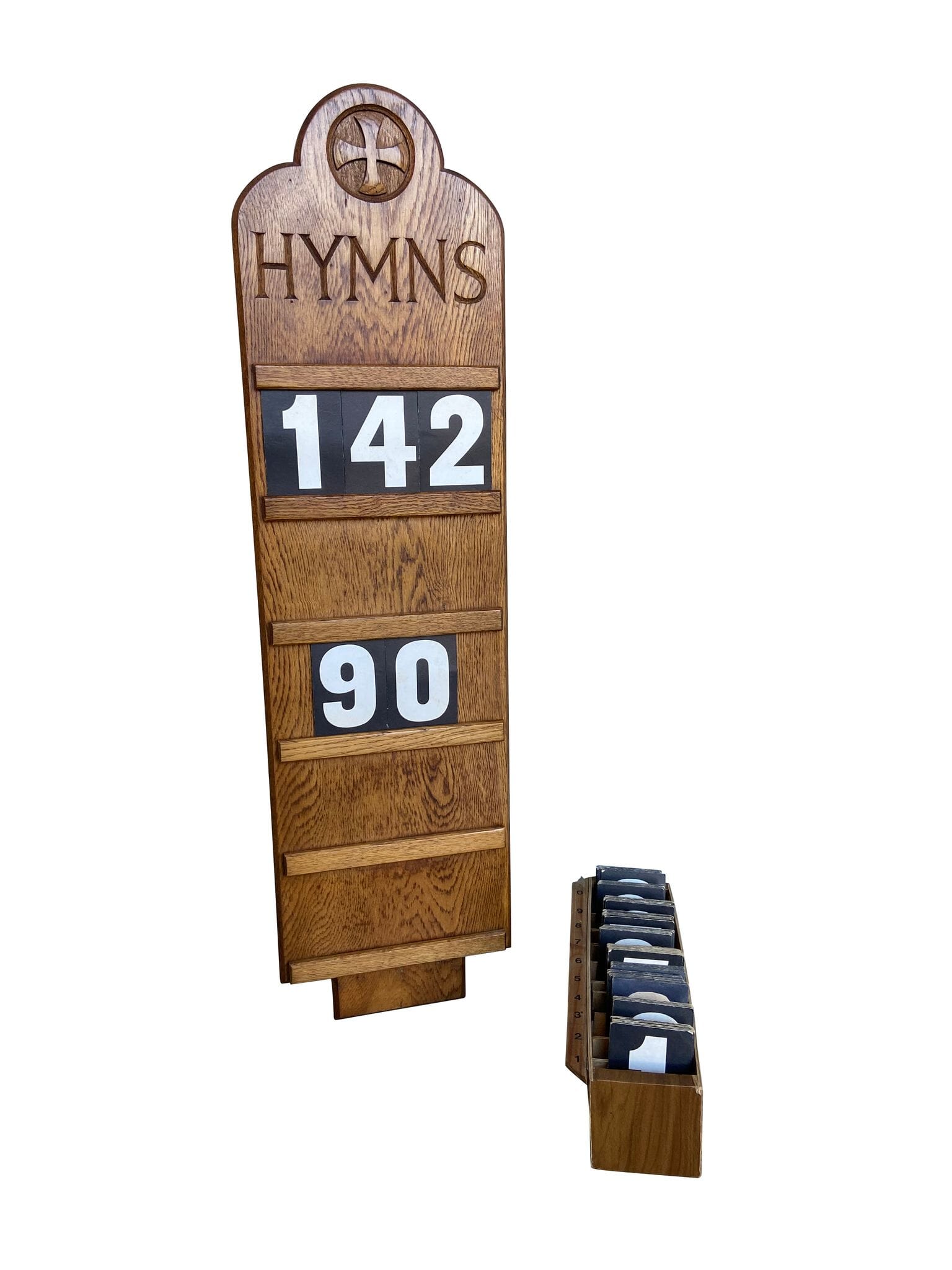 Antique Victorian Church Hymn Board & Box Of Numbers - 9769