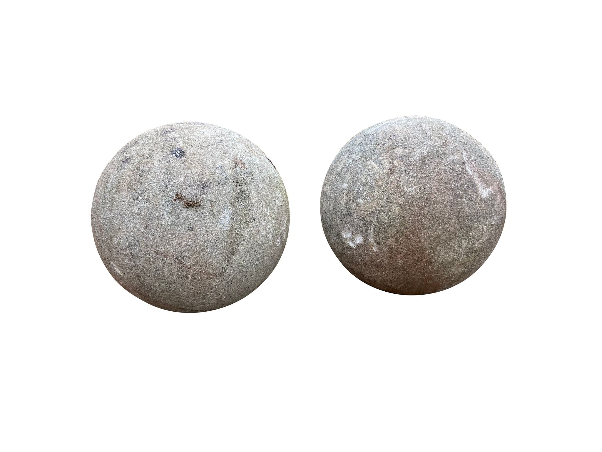 Pair of Garden Reclaimed Cast Stone Balls - 9830