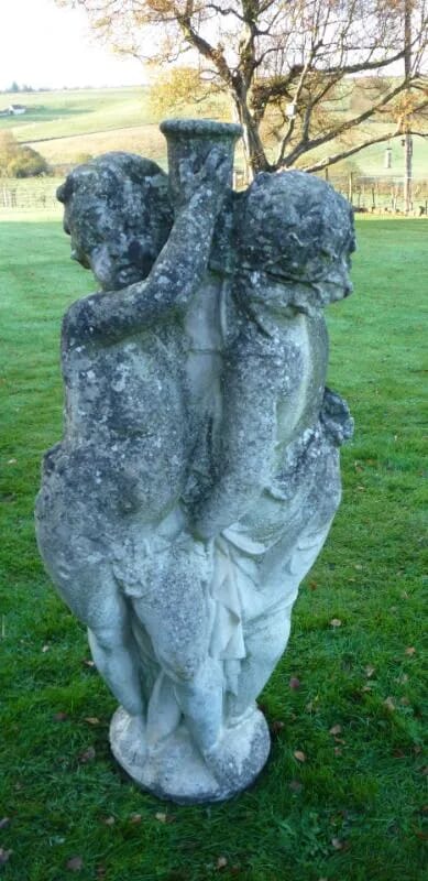 A vintage chilstone entwined cherub figure fountain - 4337