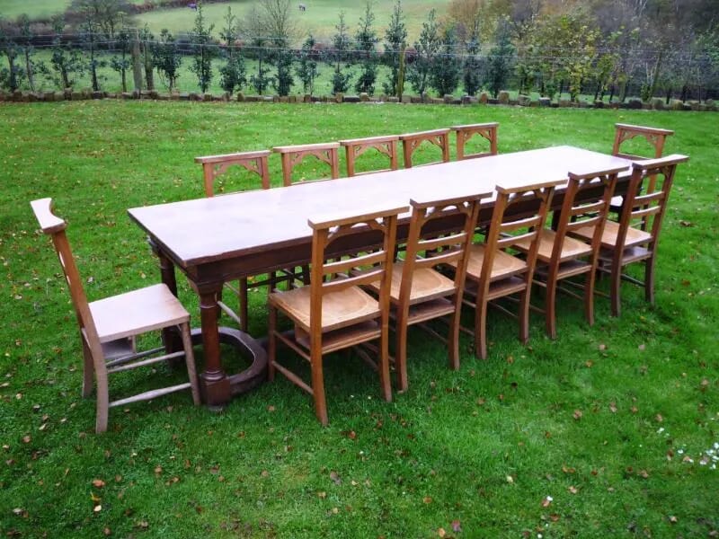 Antique Gothic oak table and 12 oak chairs - 4385