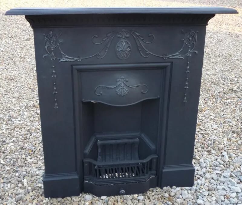 Large Reclaimed Antique Cast Iron Combination Fireplace - 4276