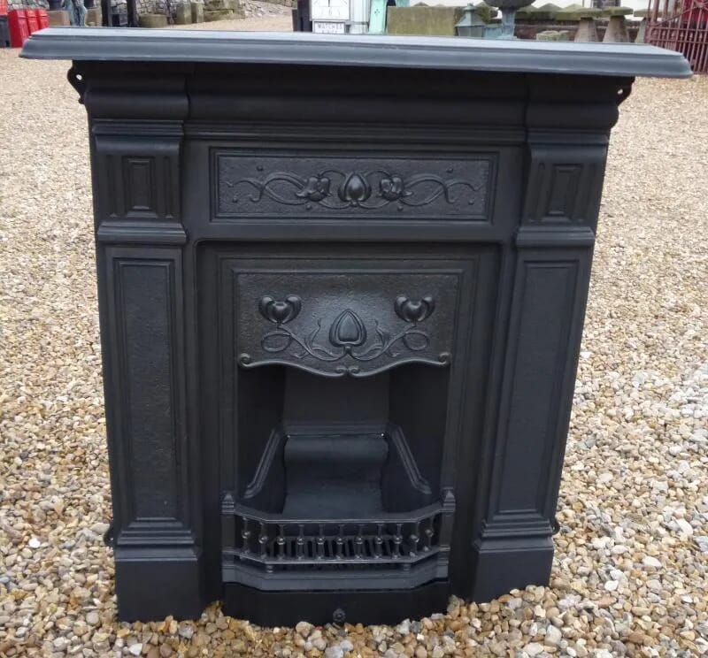Large Salvaged Antique Cast Iron Combination Fireplace - 4351