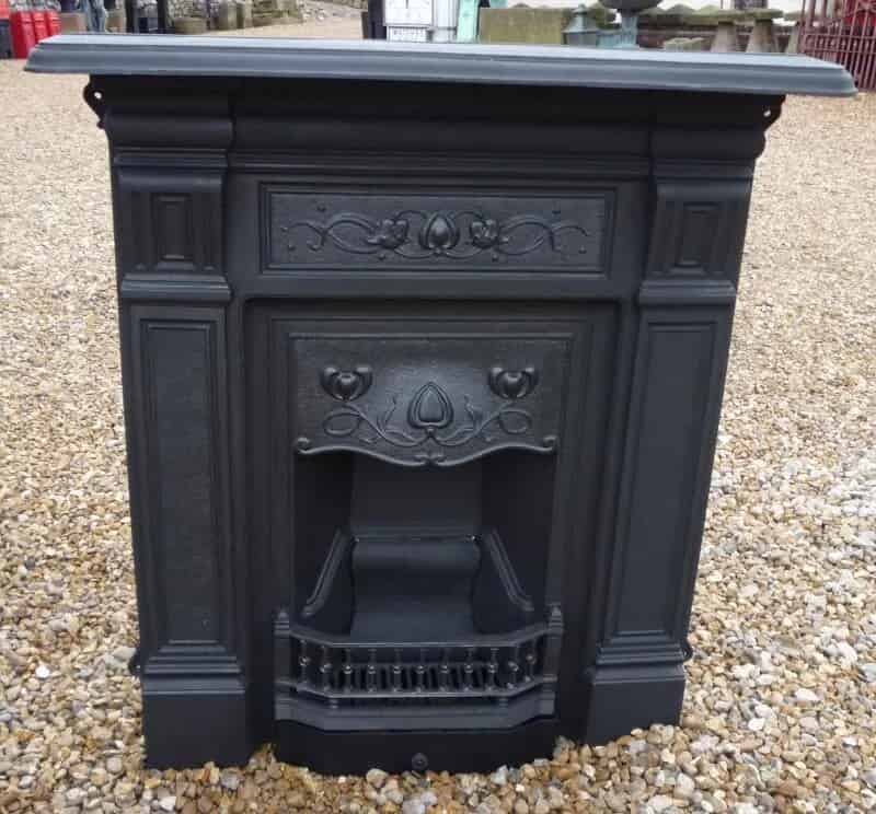 Large Salvaged Antique Cast Iron Combination Fireplace