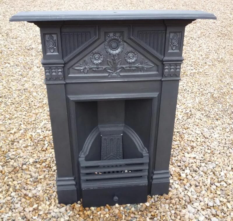 Small Salvaged Antique Cast Iron Combination Fireplace - 4275