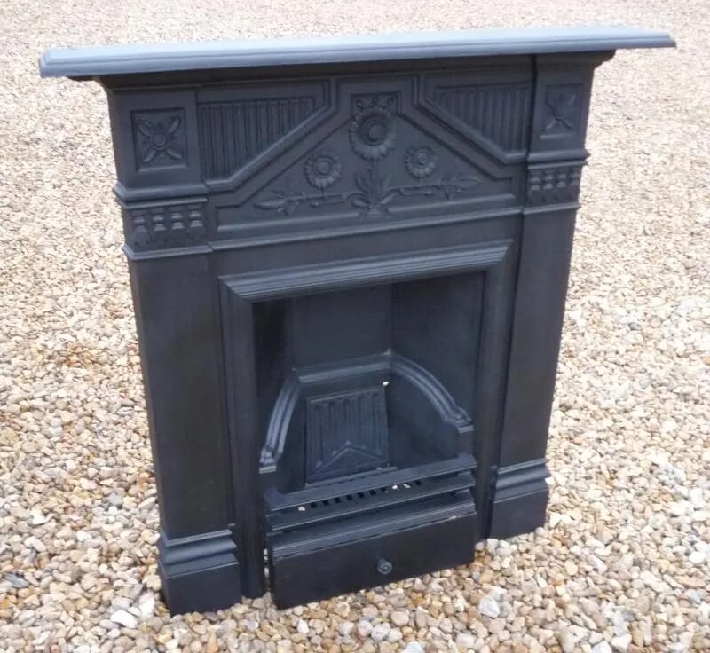 Medium Sized Salvaged Antique Cast Iron Combination Fireplace - 4234
