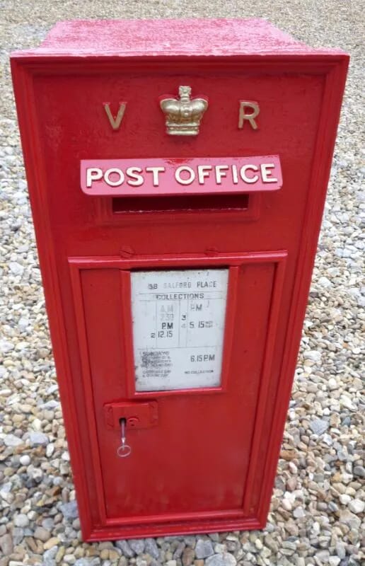 Victorian reclaimed cast iron post box with enamel plaque - 4222