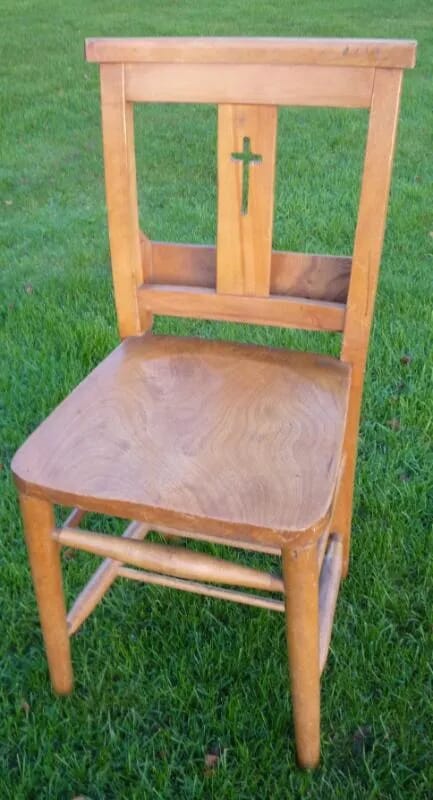 Reclaimed Church Chairs with a cross and rear book holder - 4461