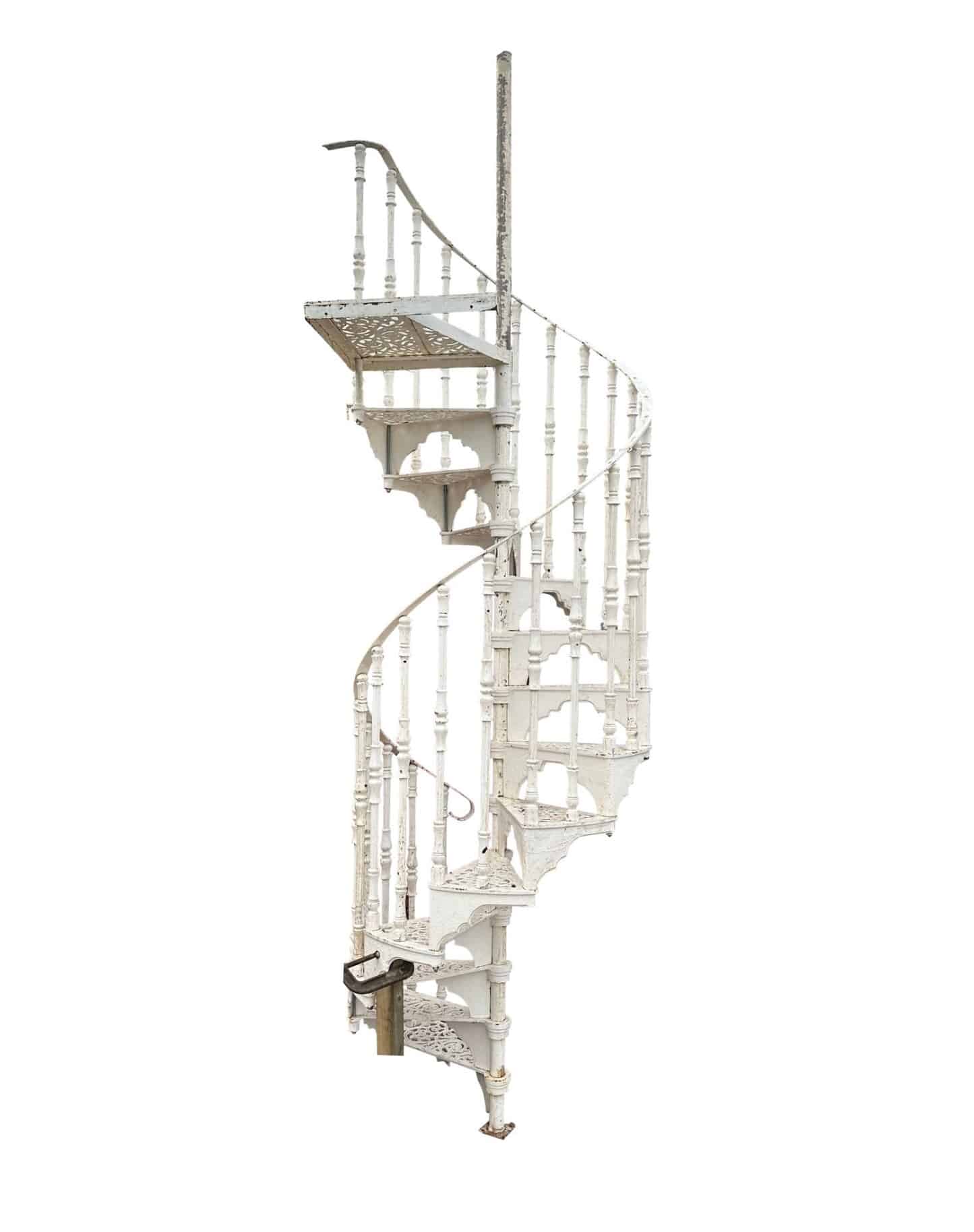 Reclaimed Ornate Cast Iron Spiral Staircase With Landing