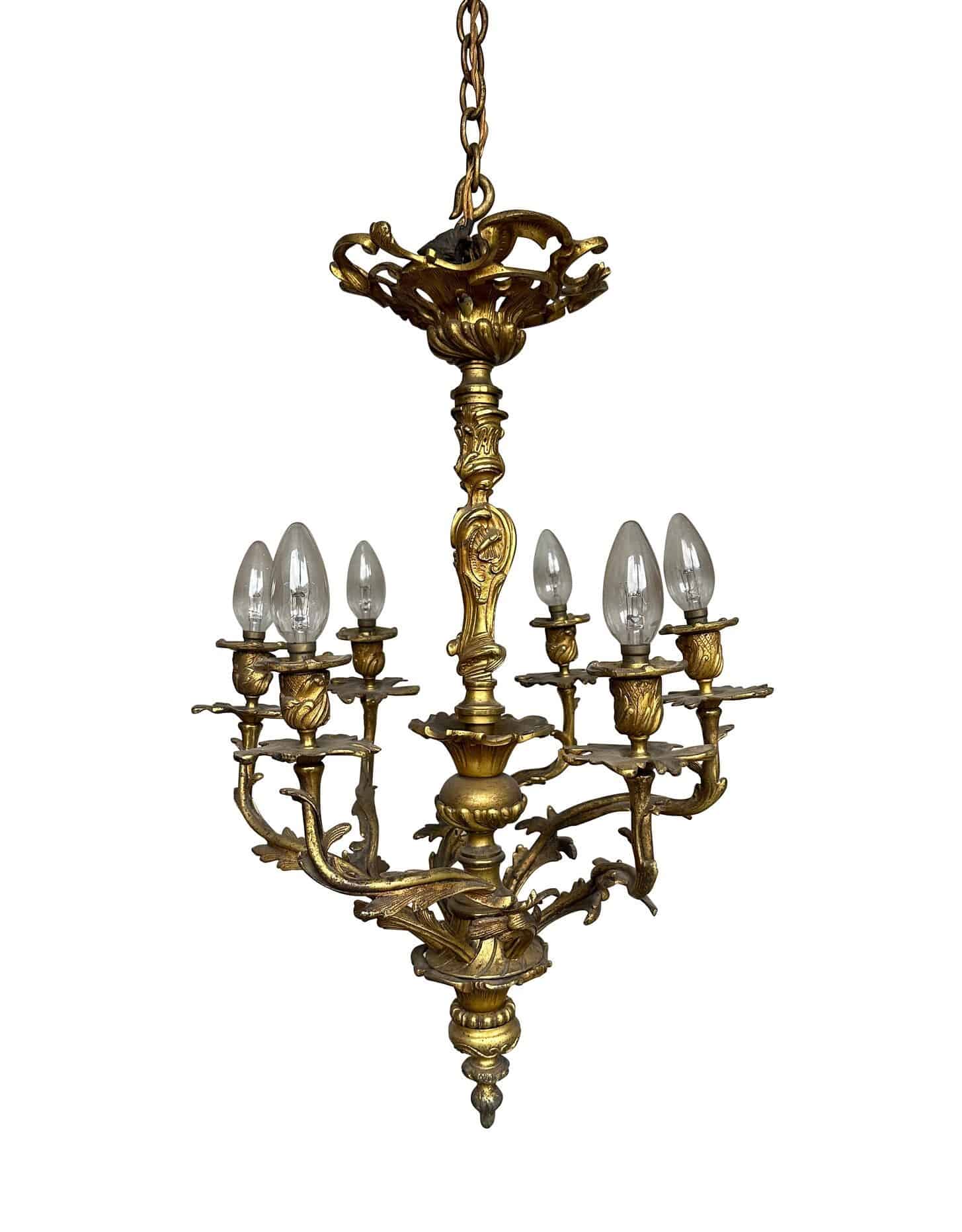 Ornate Antique 6 Arm Ceiling Chandelier