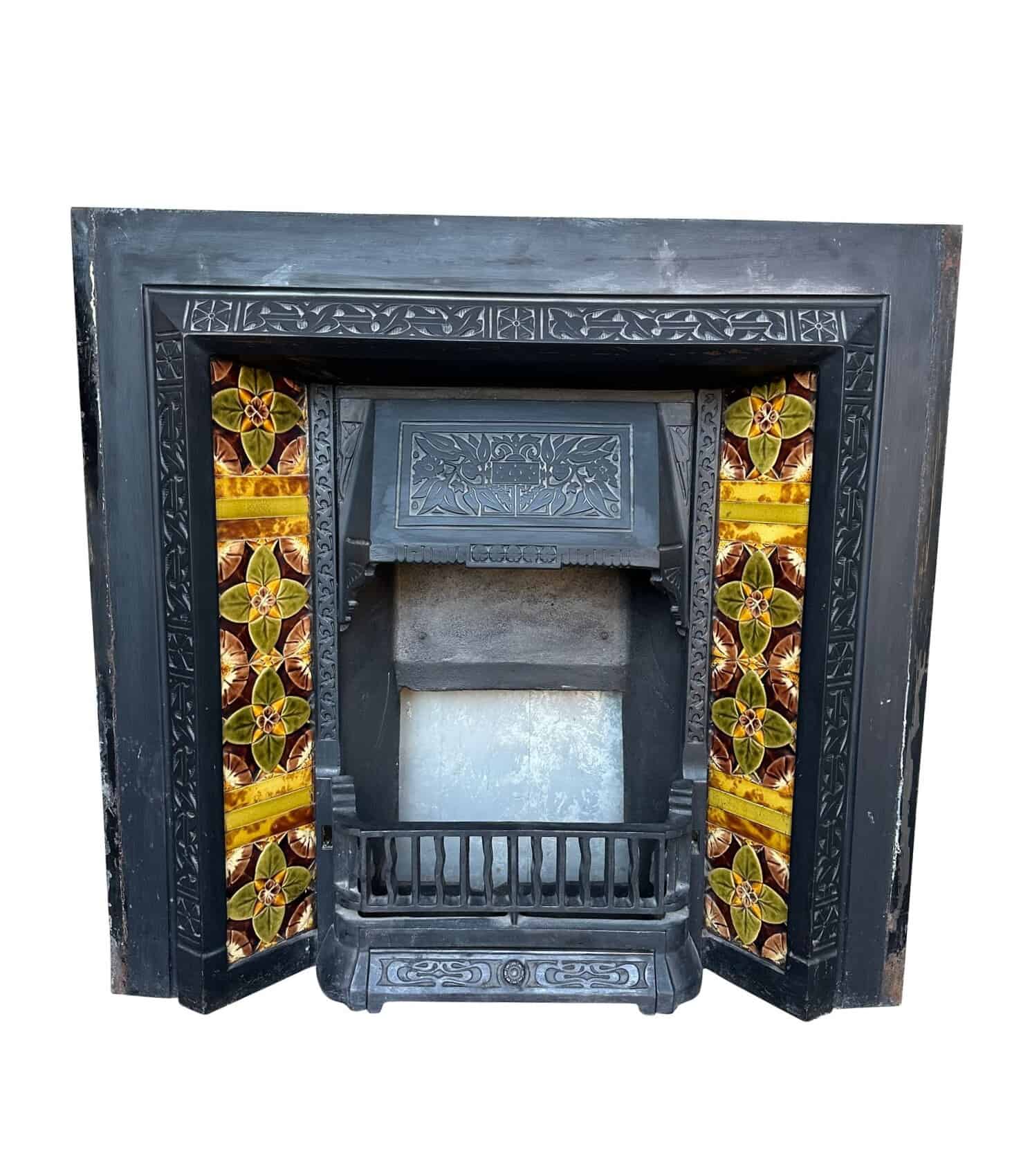 Antique Salvaged Cast Iron Tiled Fire Living Room Insert