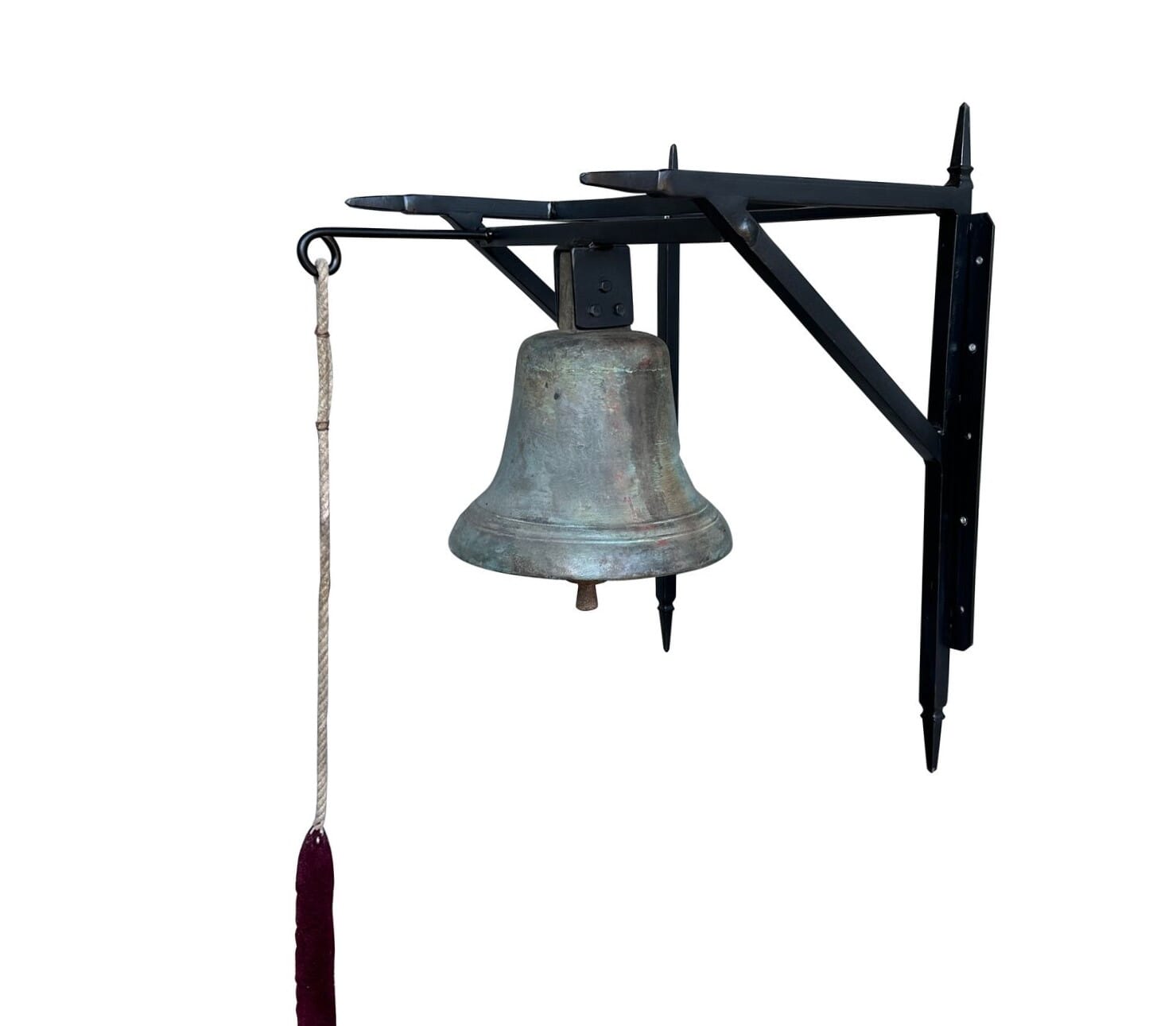 Antique Church Bronze Bell With Frame and Sally Rope - 9743