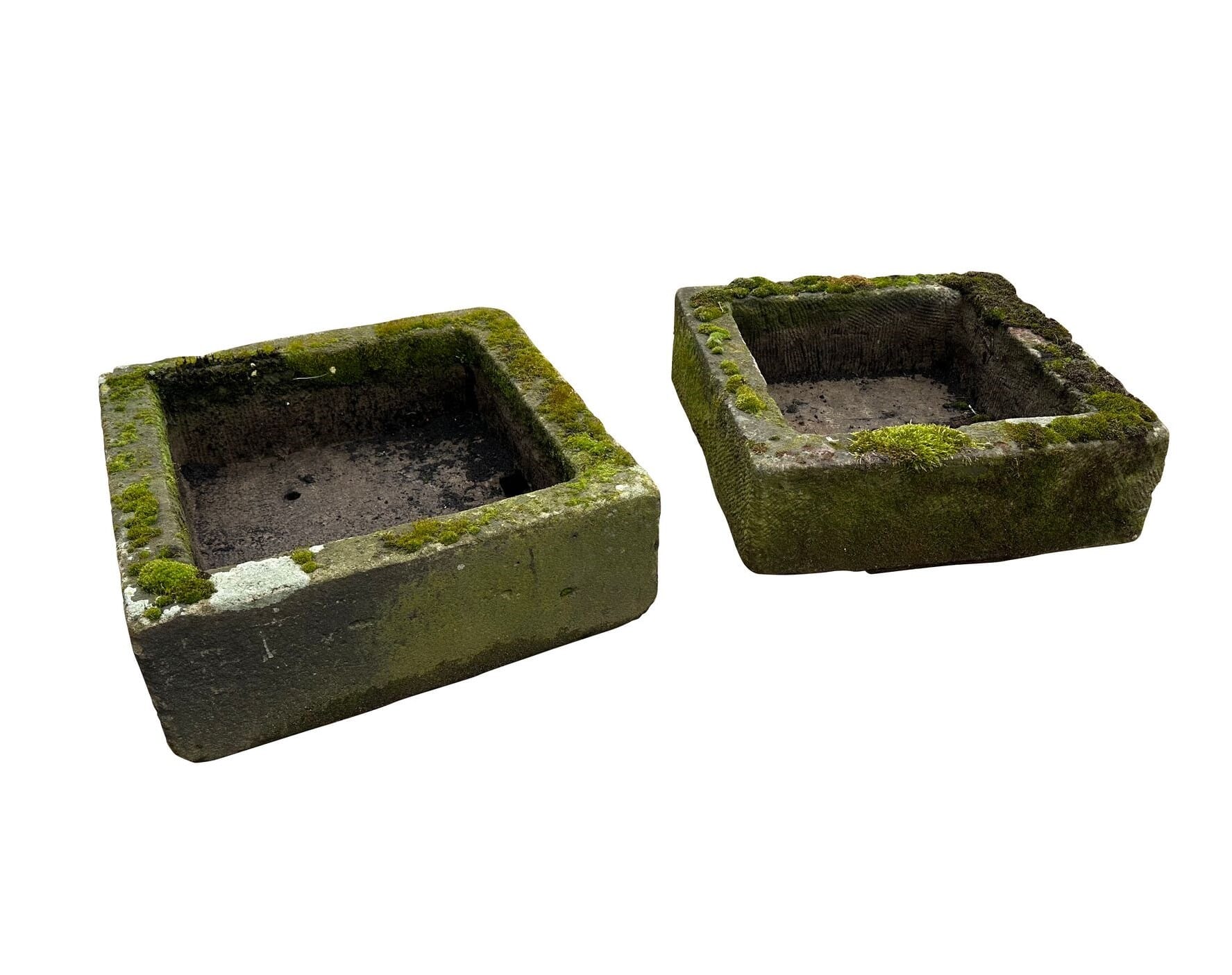 Pair of Carved English Herb Solid Stone Garden Planters - 9930