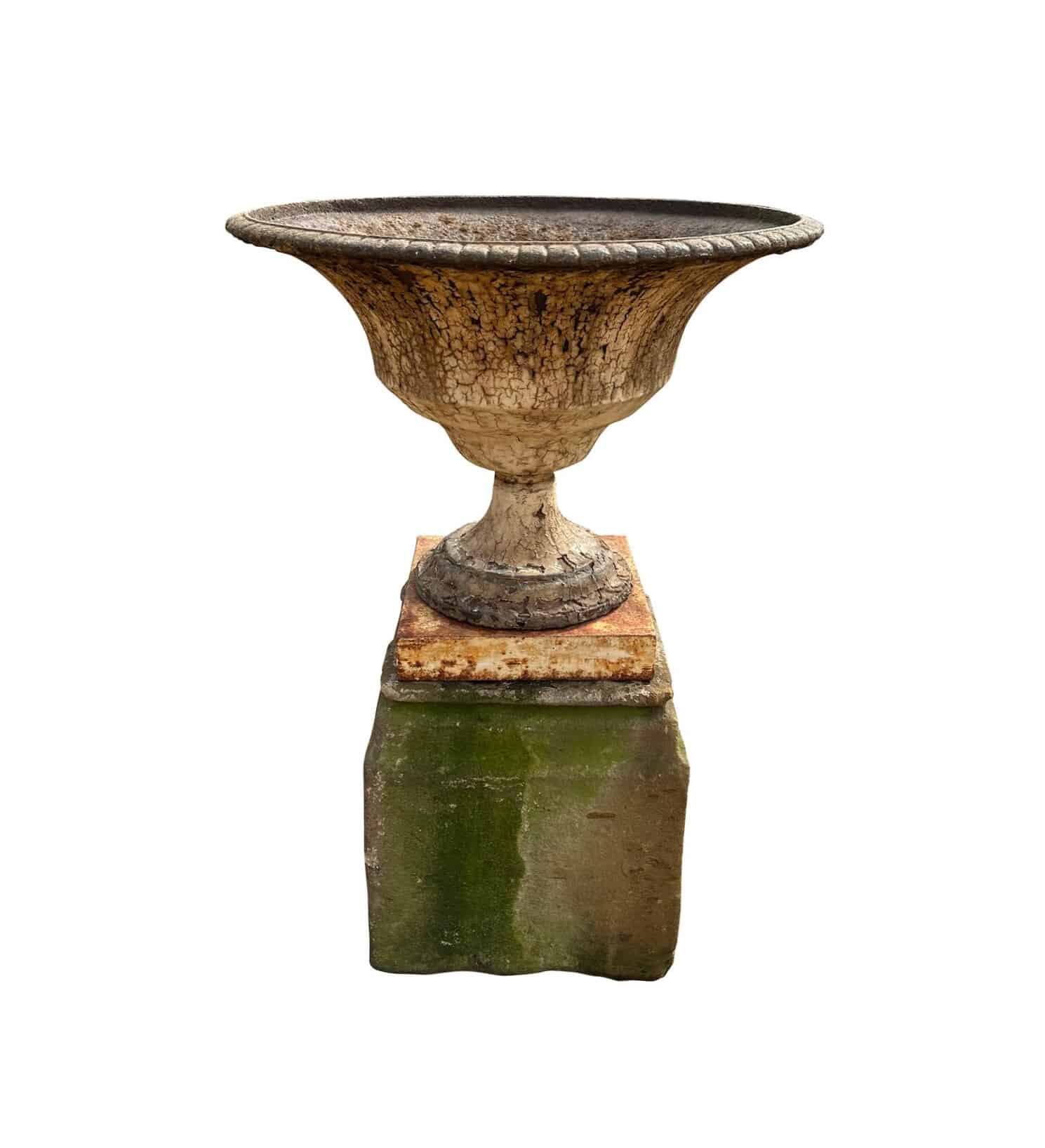 Victorian Coalbrookdale Cast Iron Urn on Stone Base
