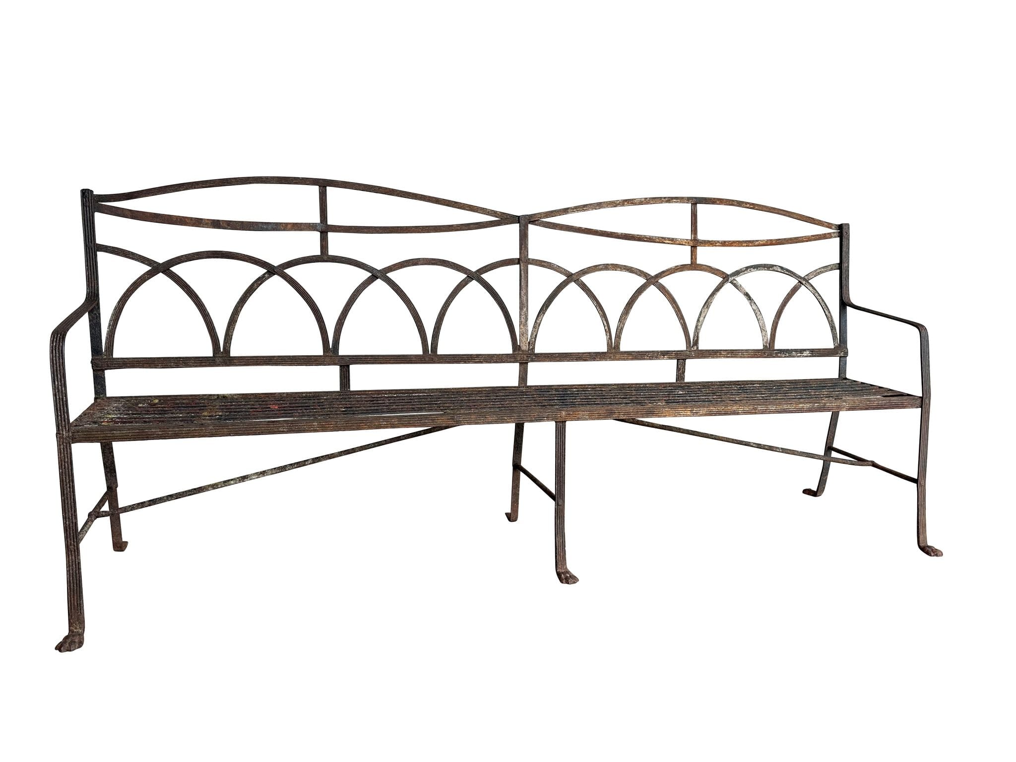 Exceptional Regency Reeded Wrought Iron Garden Bench - 9912