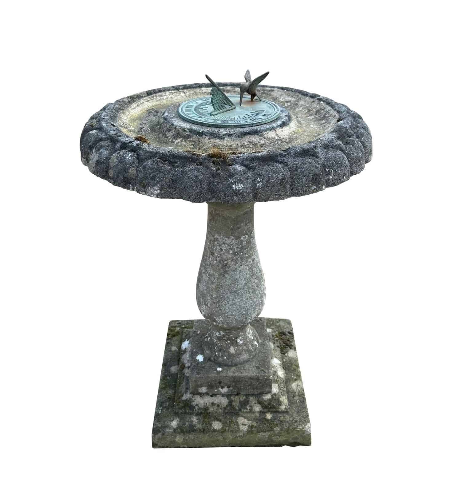 Reconstituted Stone Garden Bird Bath and Sundial