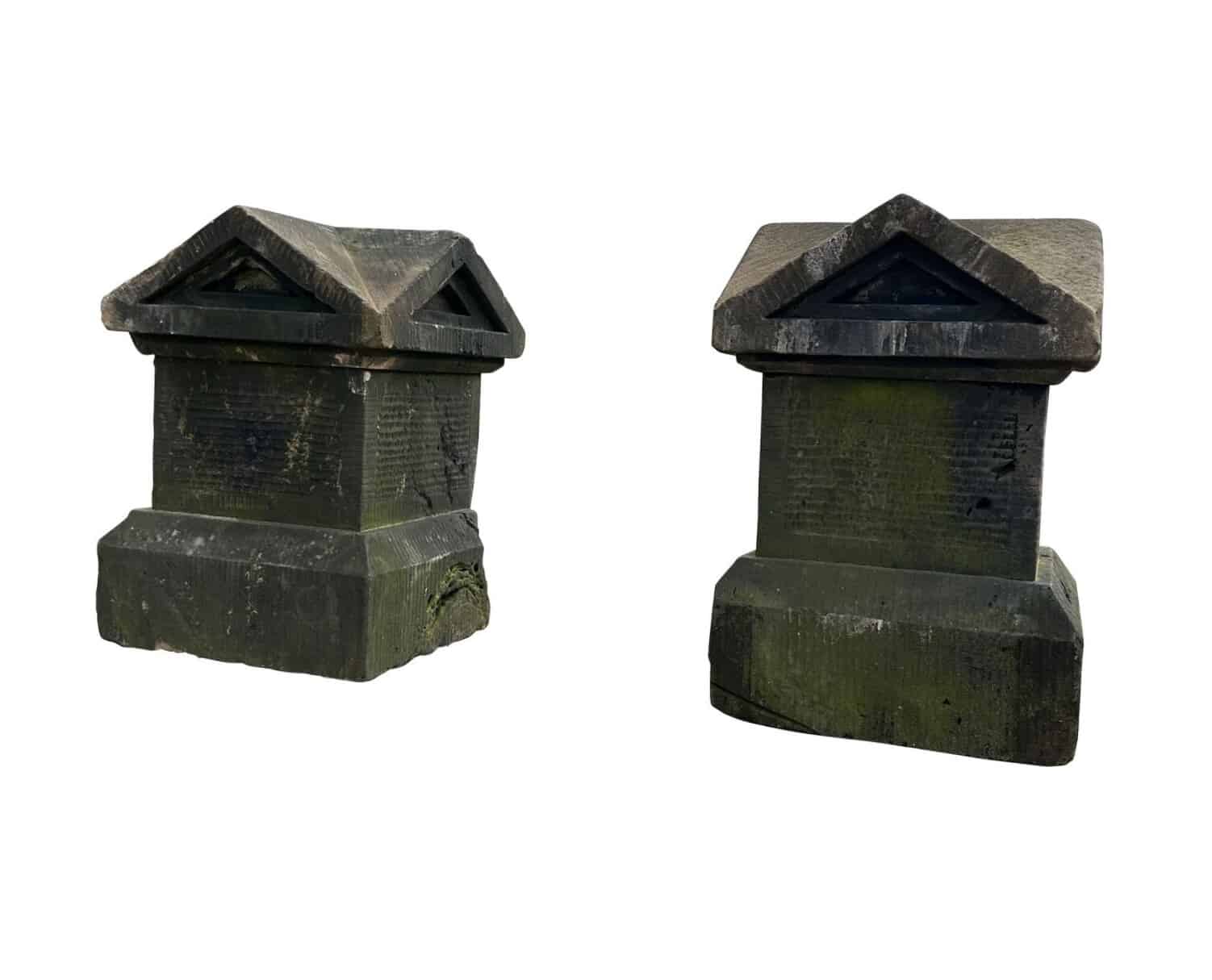 Antique Solid Hand Carved Stone Gate Finials