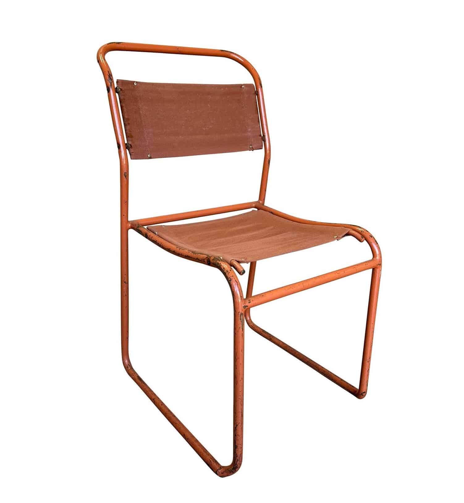 Reclaimed Industrial Steel & Canvas Stacking Chairs