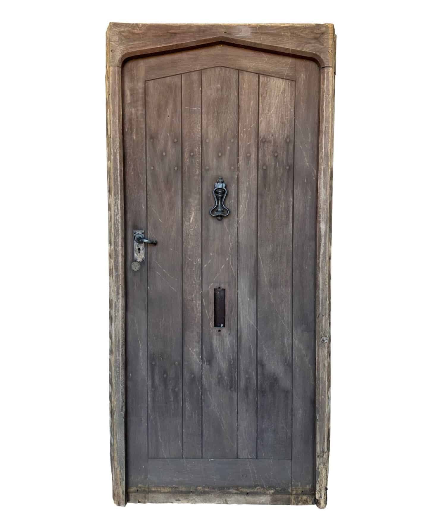 Large Reclaimed Antique Gothic Oak Door with Frame