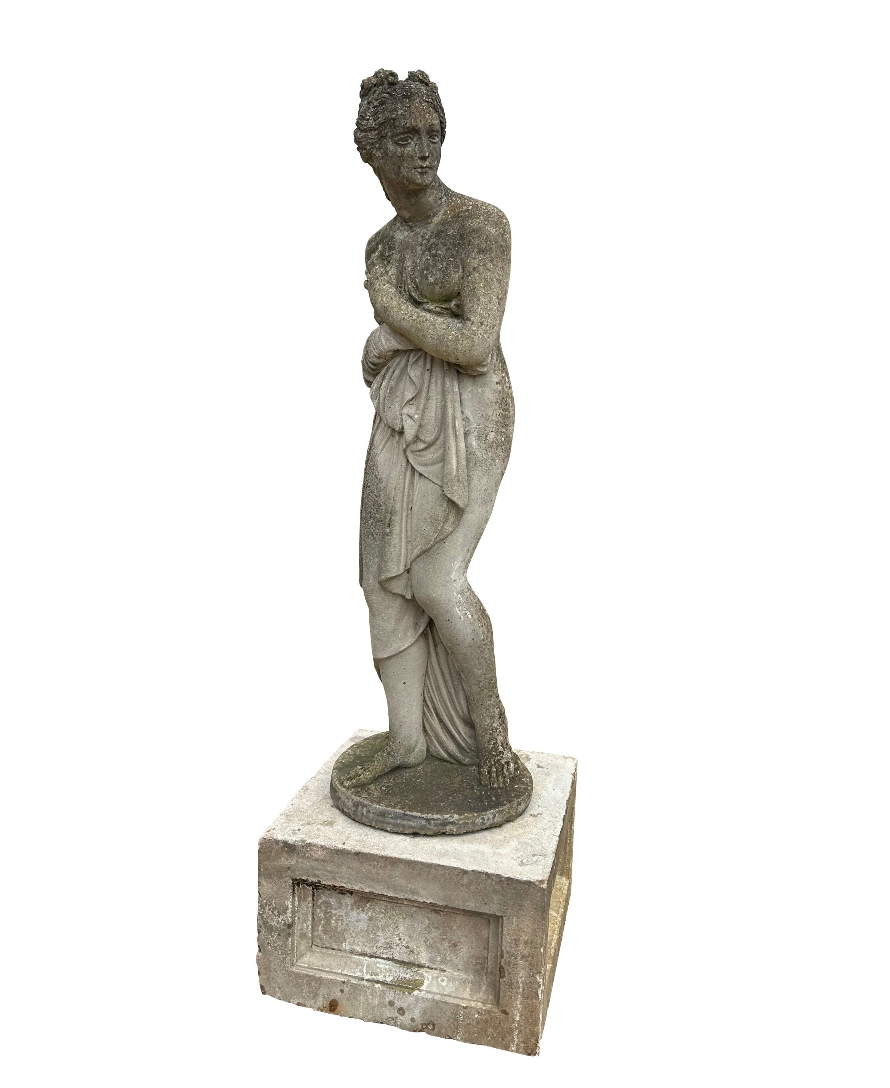 Reconstituted Stone Statue of a Women On Plinth - 9994