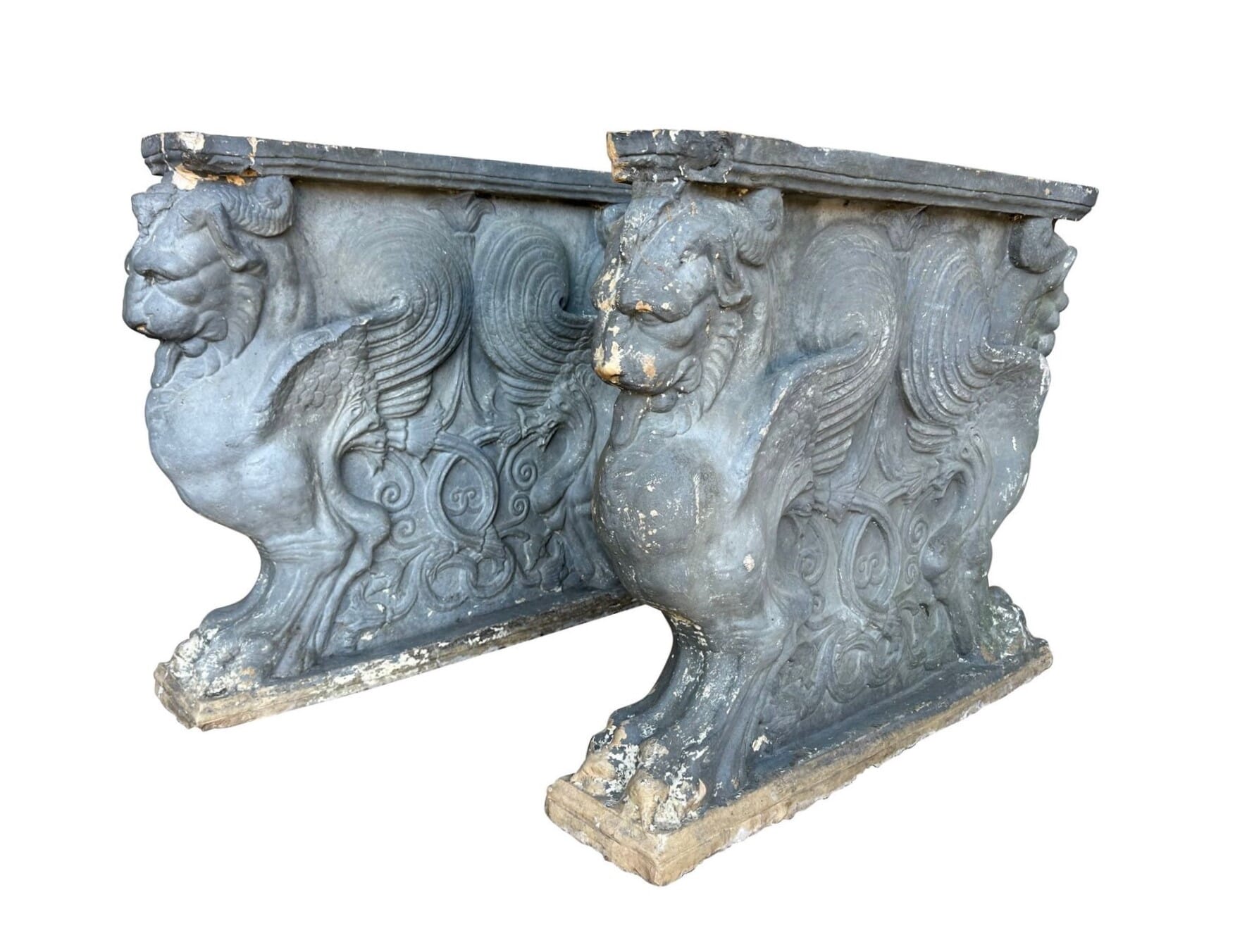 Pair of Original Buff Terracotta Table Ends - 9968