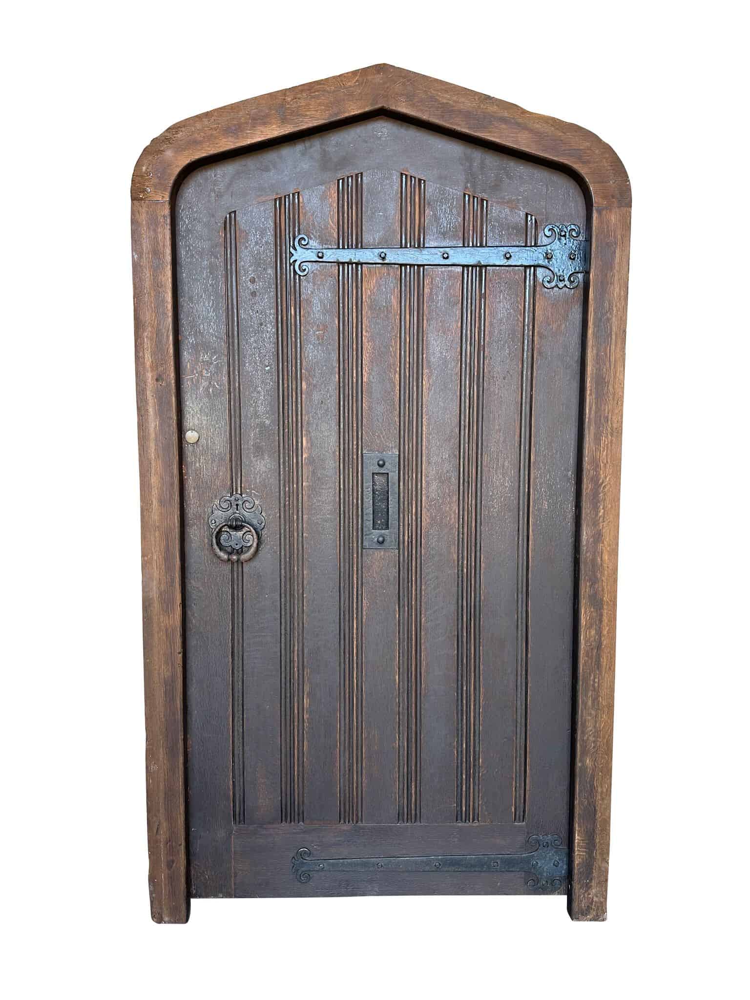 Original Reclaimed Antique Gothic Oak Door with Frame