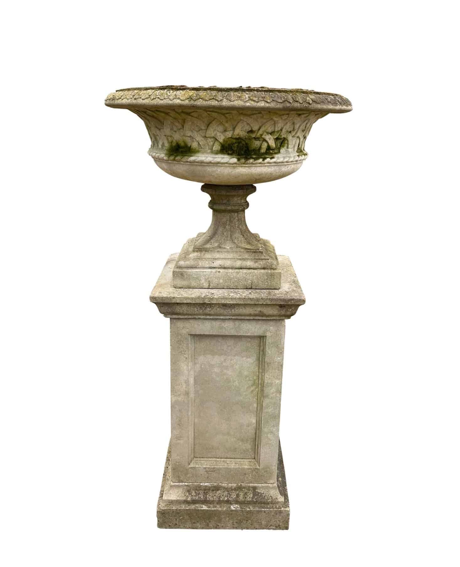 Unique Reconstituted Stone Garden Planter / Pot On Plinth