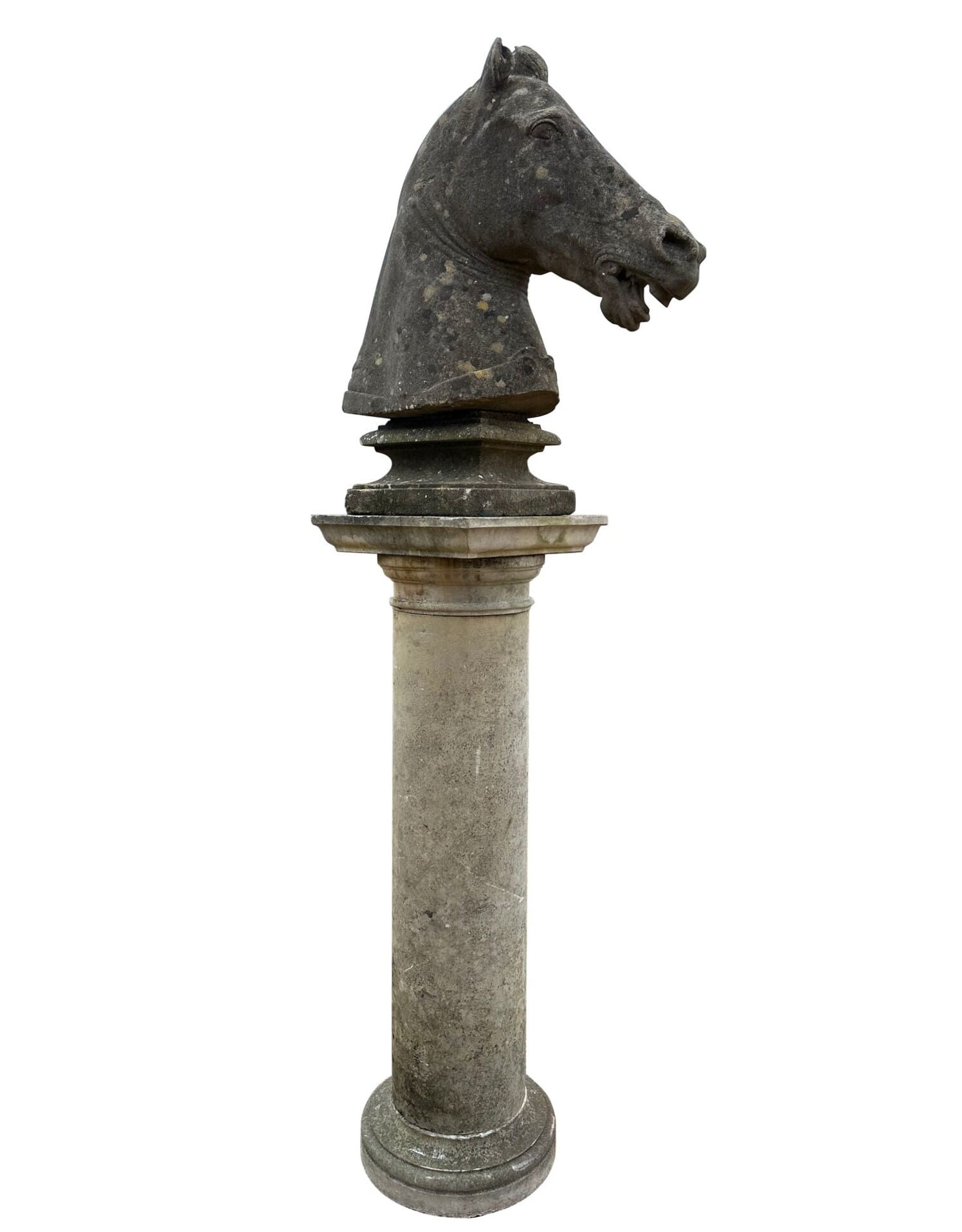 Substantial Reclaimed Haddonstone Horse Bust On Plinth - 9987
