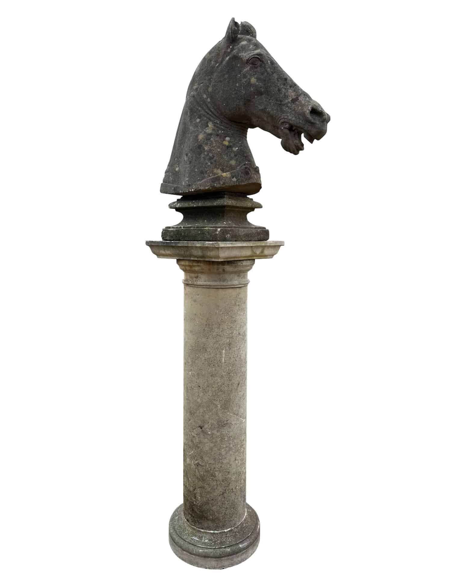 Substantial Reclaimed Haddonstone Horse Bust On Plinth