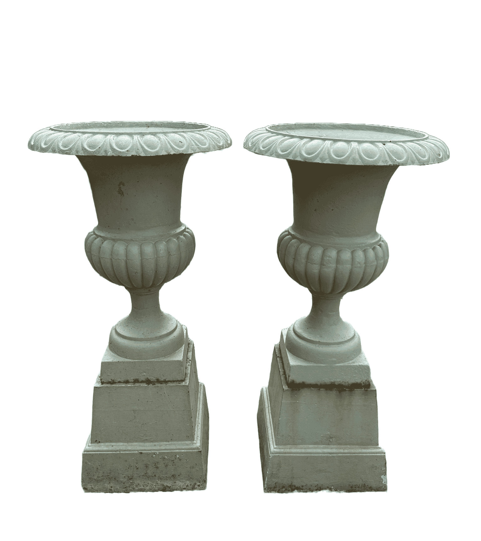 Pair of Cast Iron Garden Campana Urns on Plinths - 10028