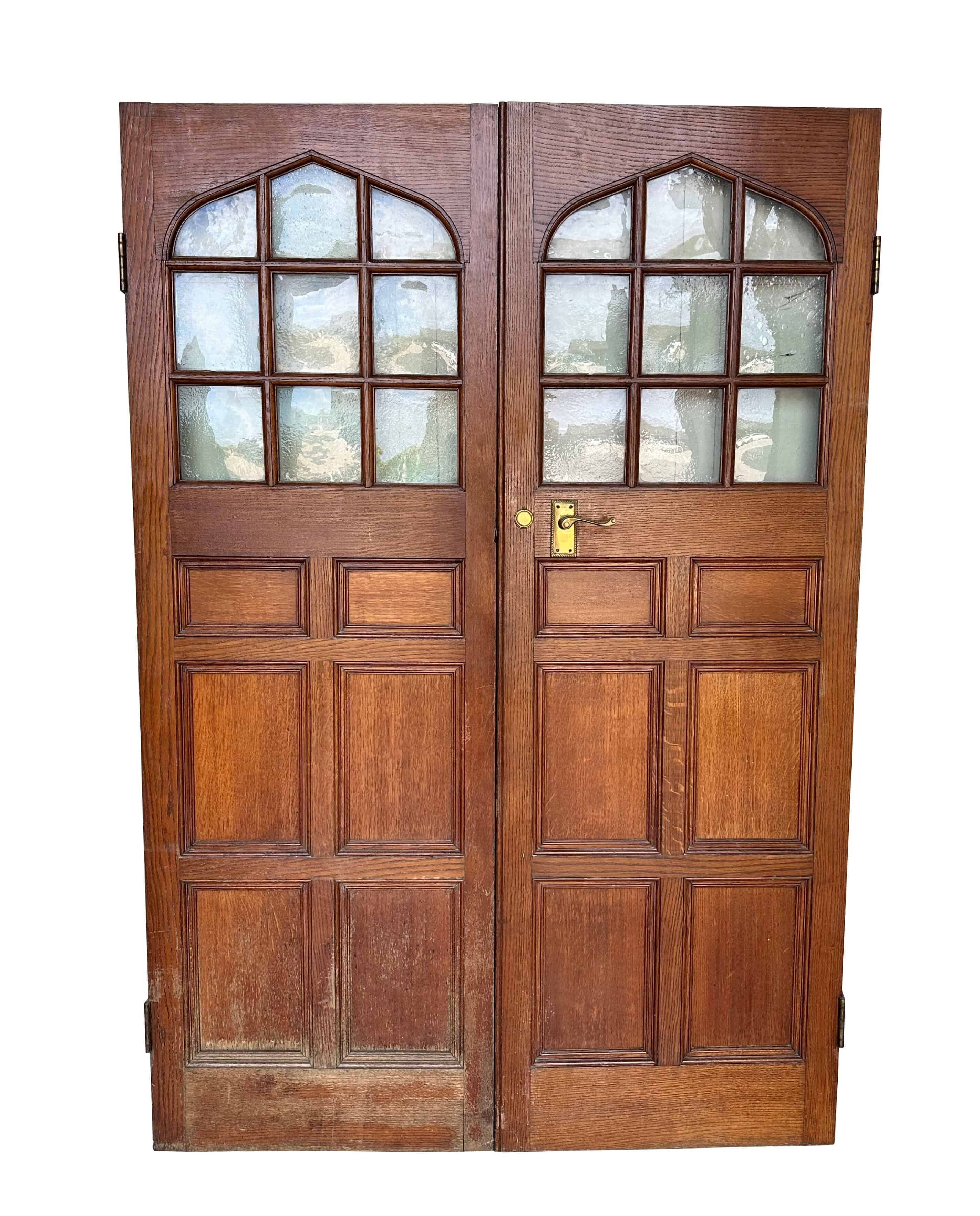 Salvaged Oak Double Internal Doors With Hand Blown Glass
