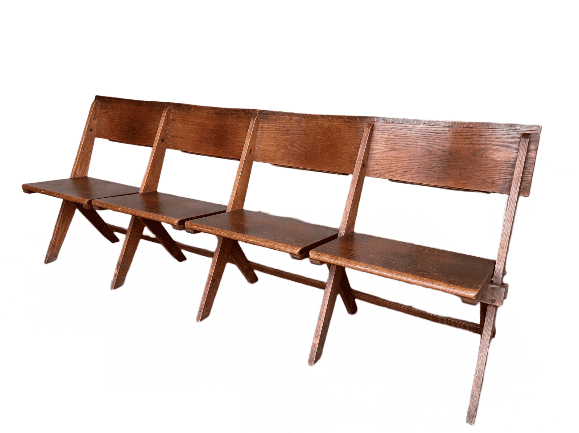 Antique Genuine Solid Oak Folding Church Chairs - 10023B