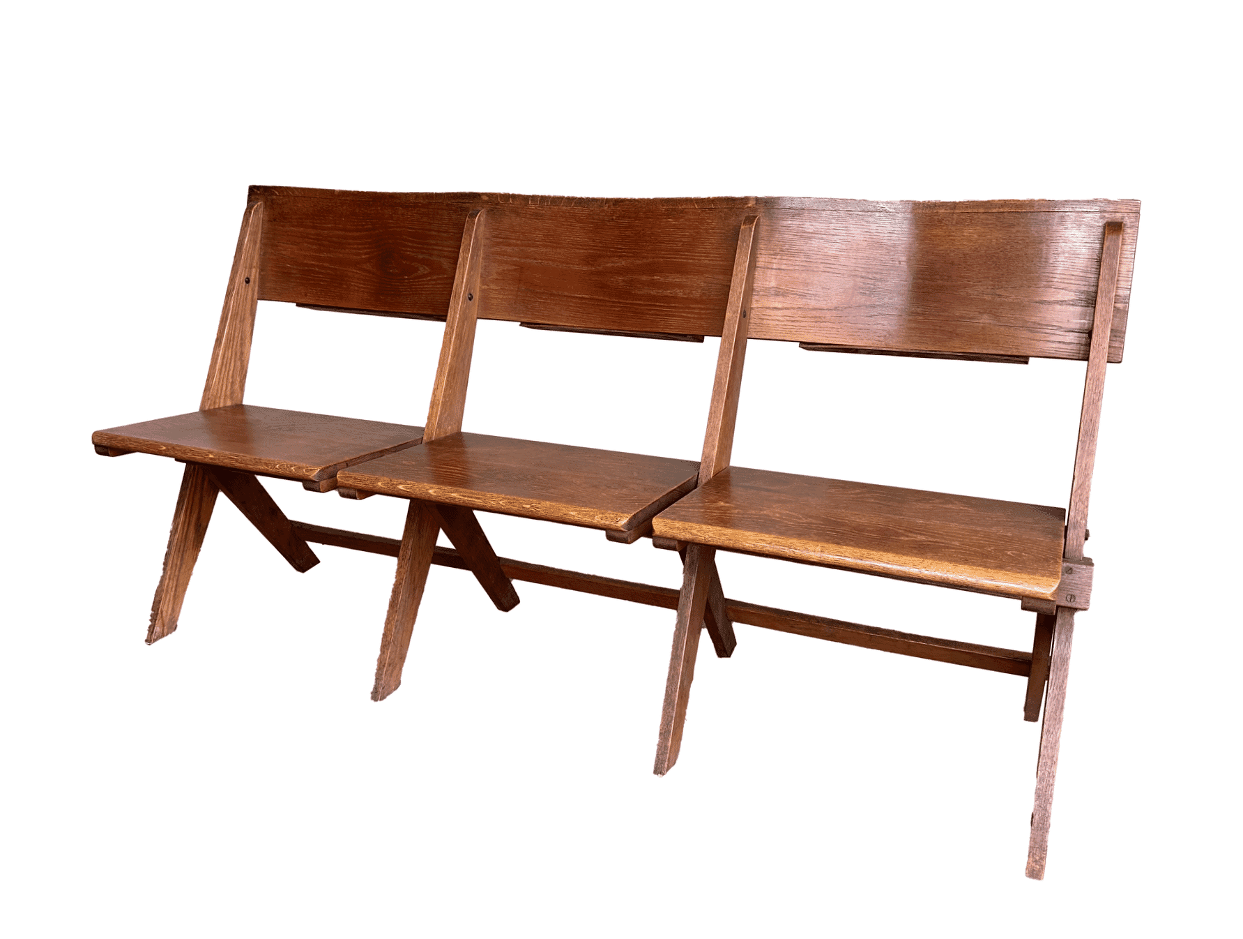 Antique Reclaimed Solid Oak Folding Church Chairs - 10023D