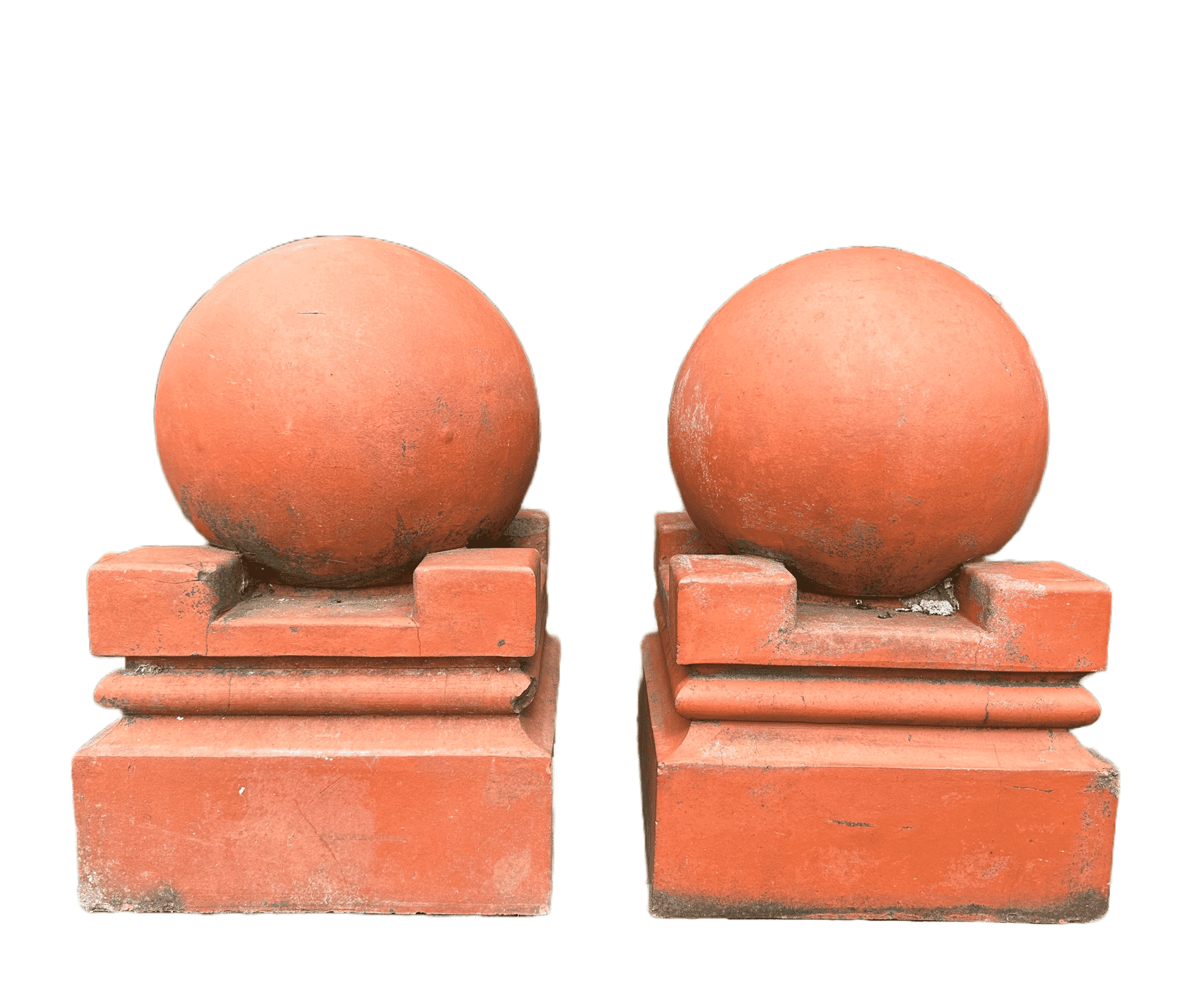 Pair of Original Ruabon Terracotta Ball / Castle Finials - 10016