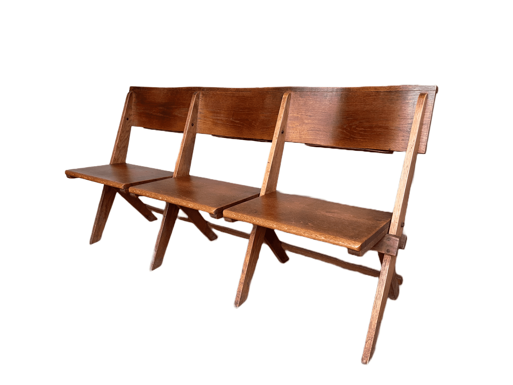 Antique Solid Oak Salvaged Folding Church Chairs - 10023H
