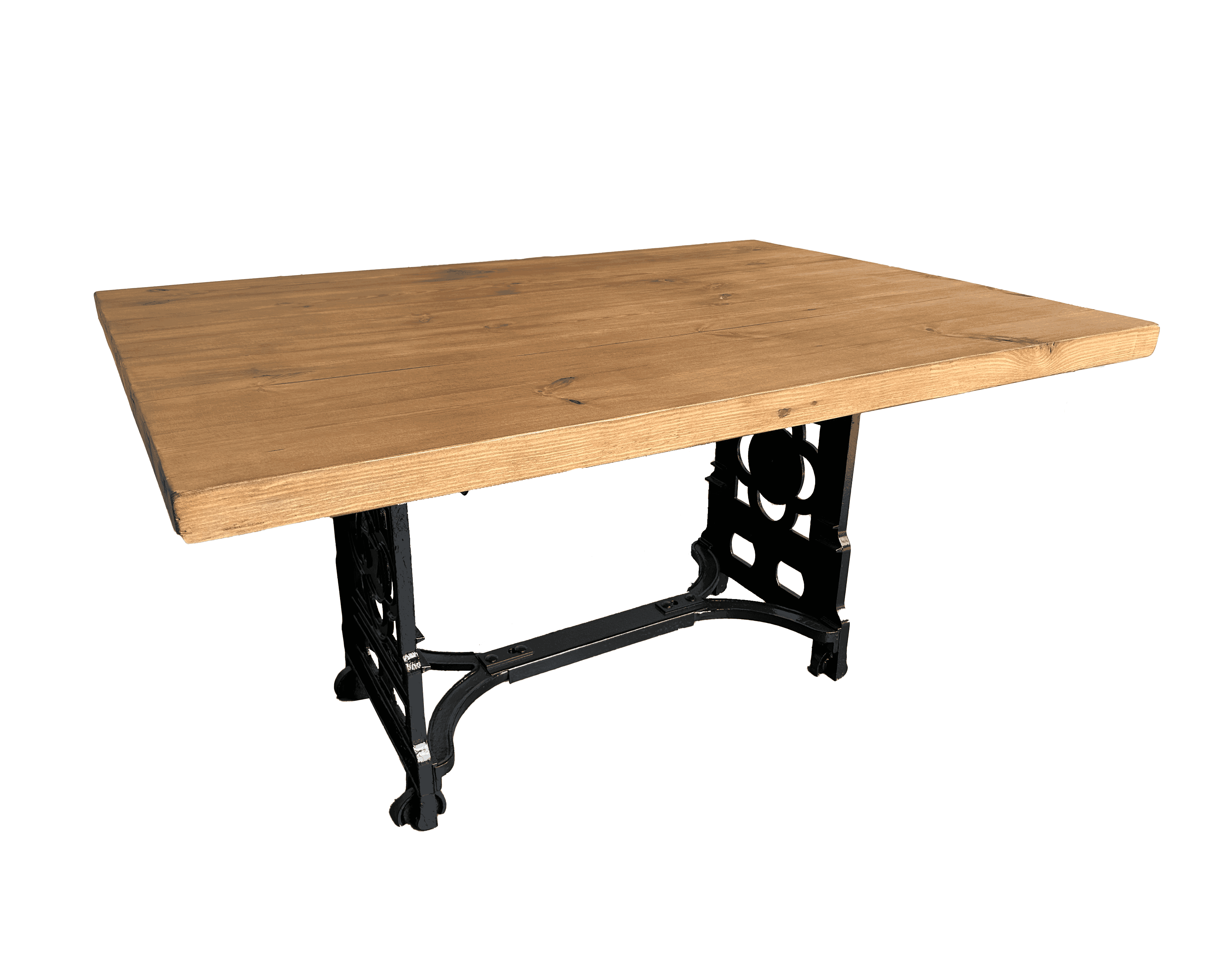 Reclaimed Pine Top Table With Cast Iron Base