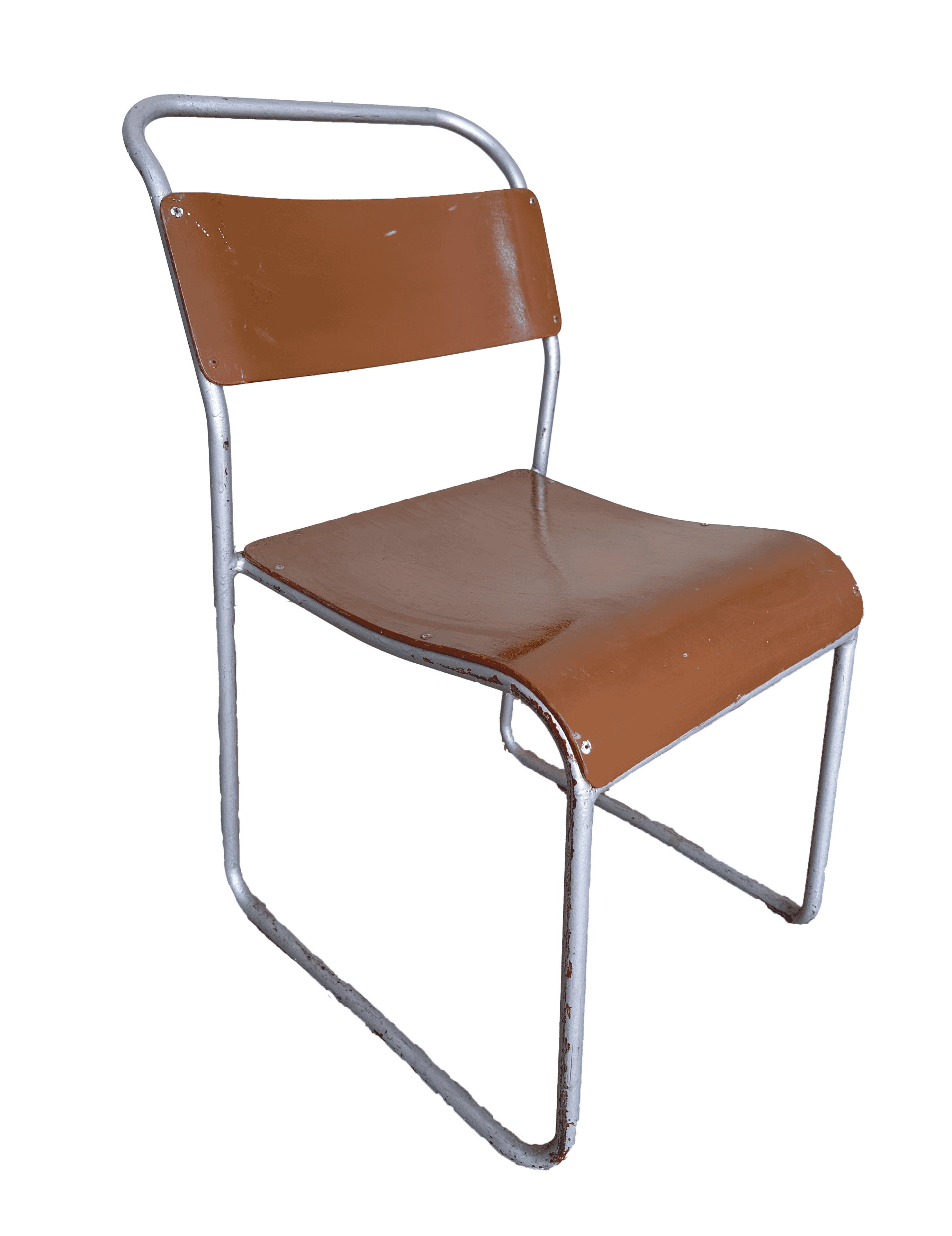 Old Vintage Industrial Steel & Plywood Stacking Chairs - 10074