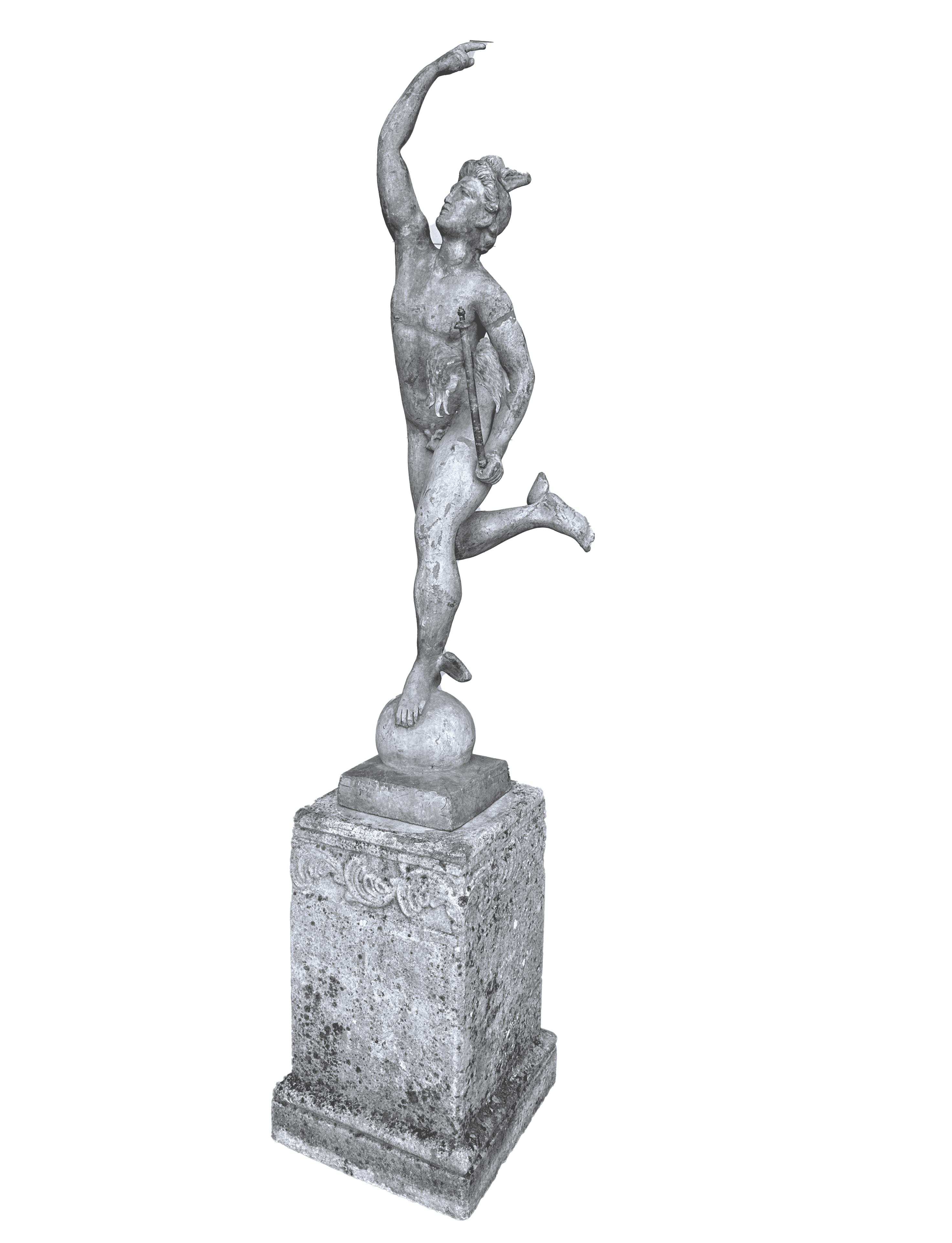 Antique Garden Lead Statue Of Mercury On Plinth - 10029