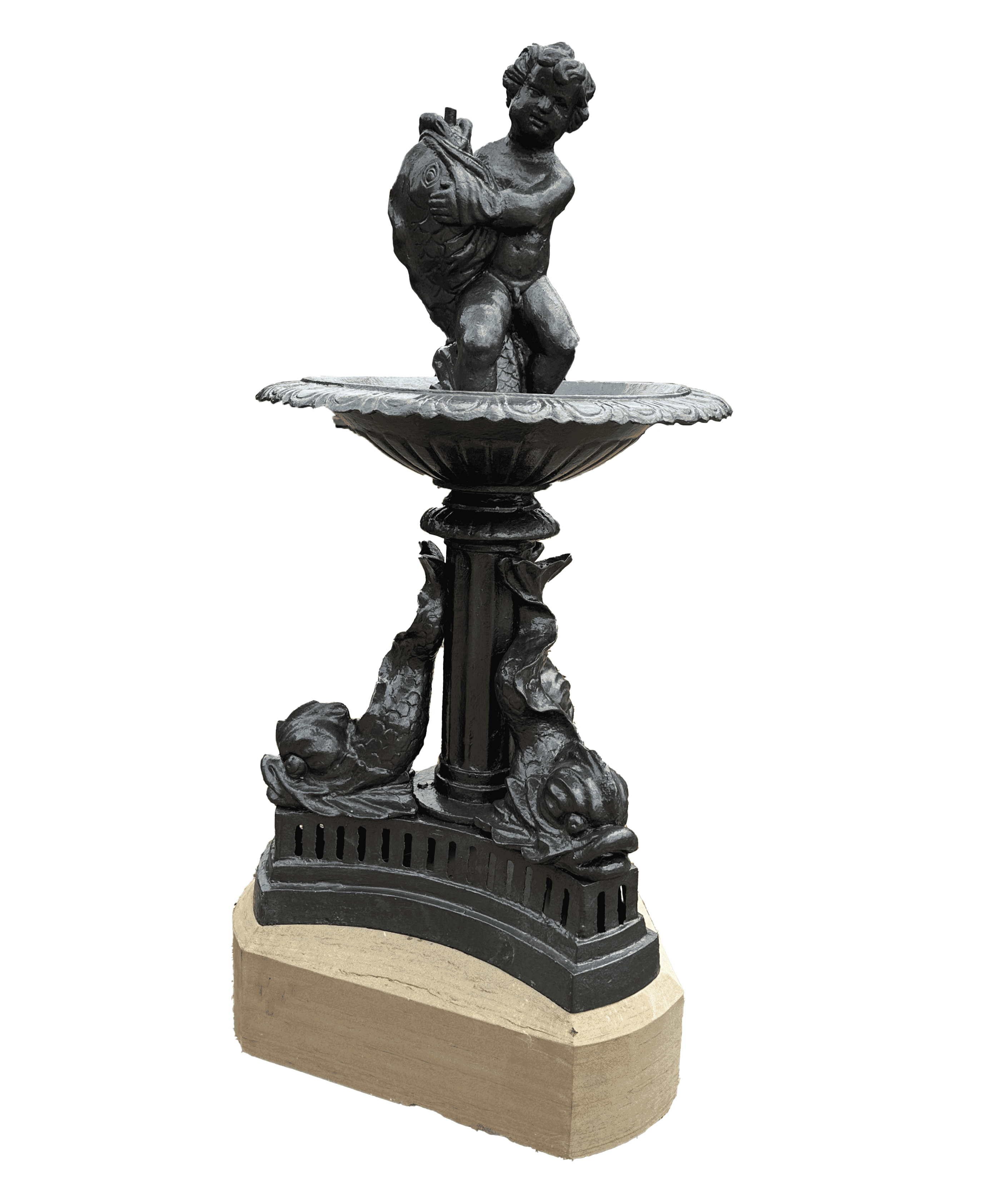 Cast Iron Reclaimed Garden Water Fountain On Stone Base - 9874