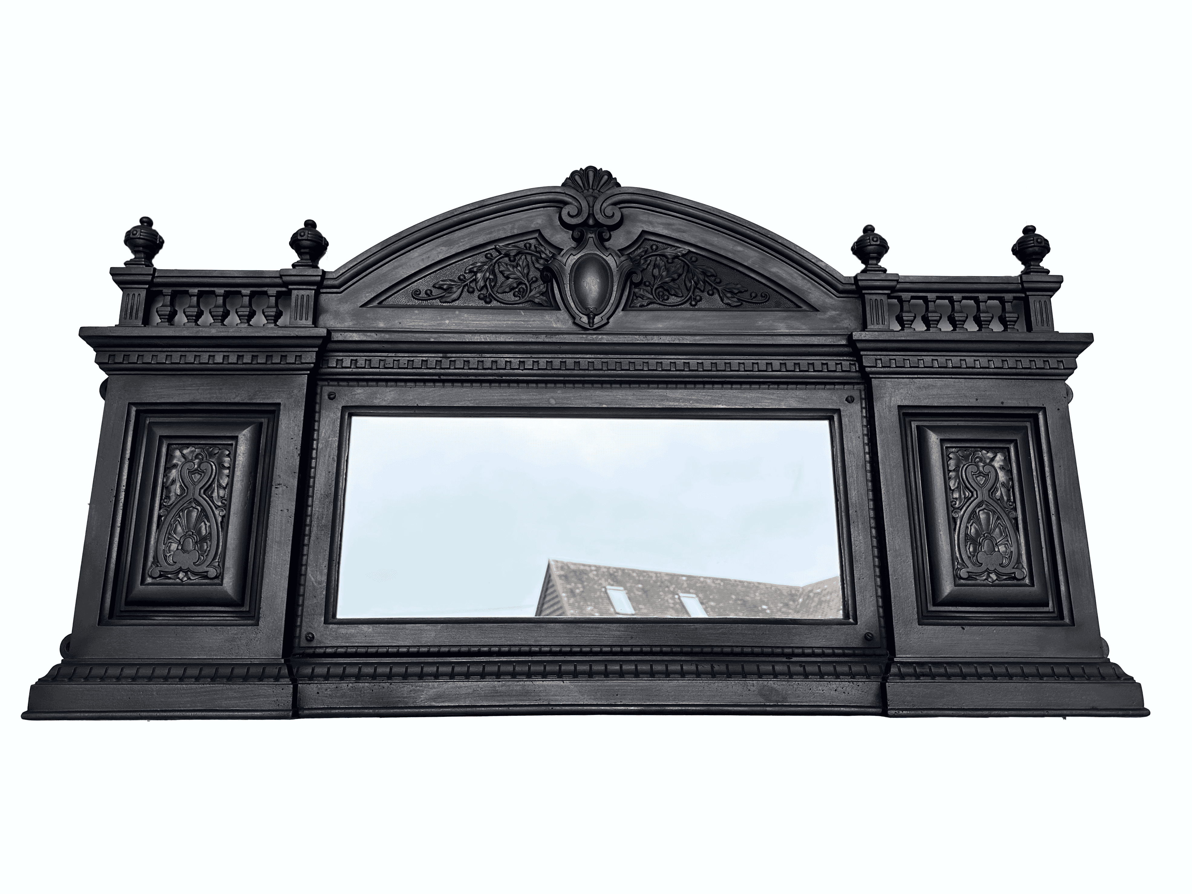 Antique Victorian Ornate Cast Iron Overmantle Mirror - 10020