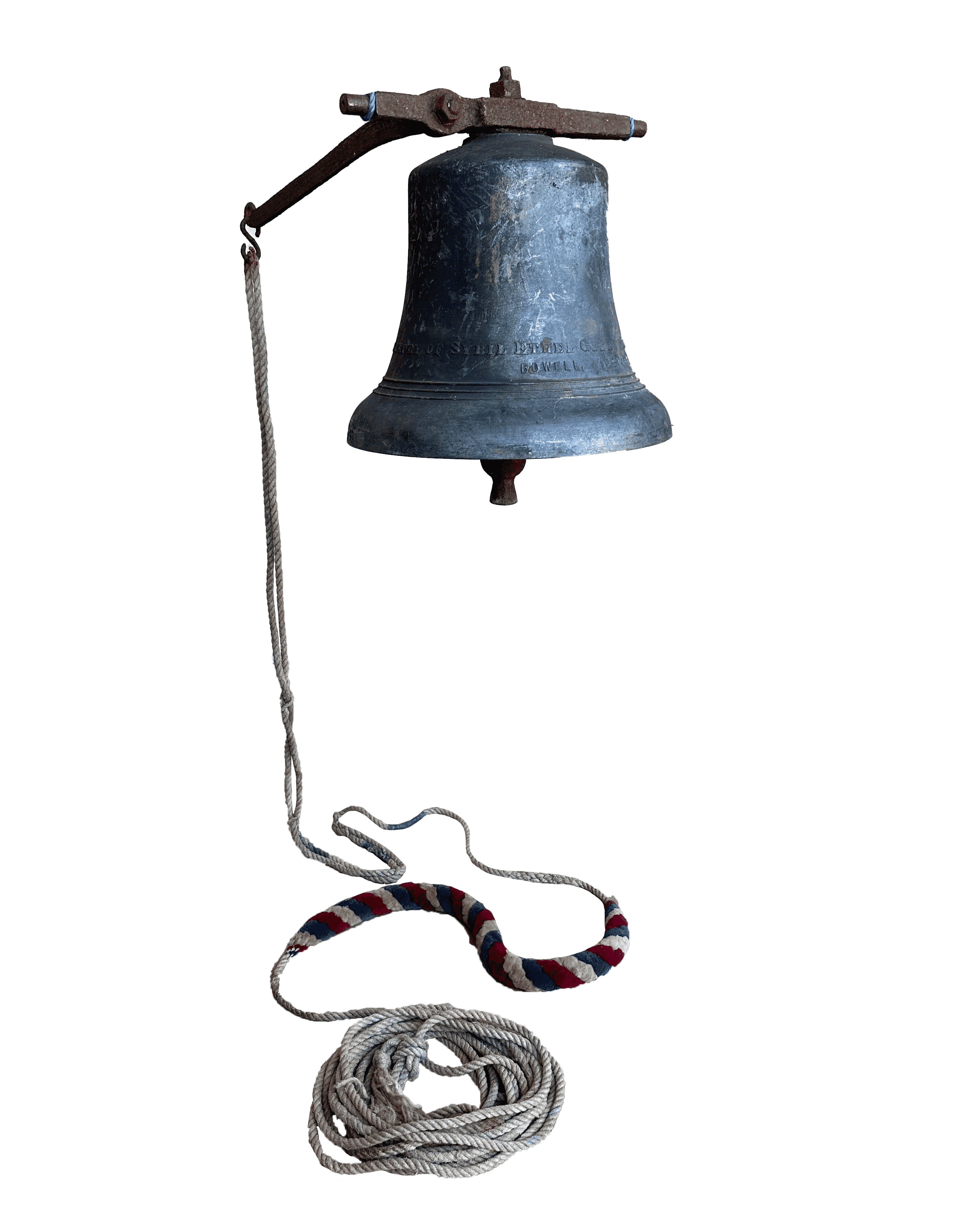Antique Engraved Church Bronze Bell with Sally Rope - 10089