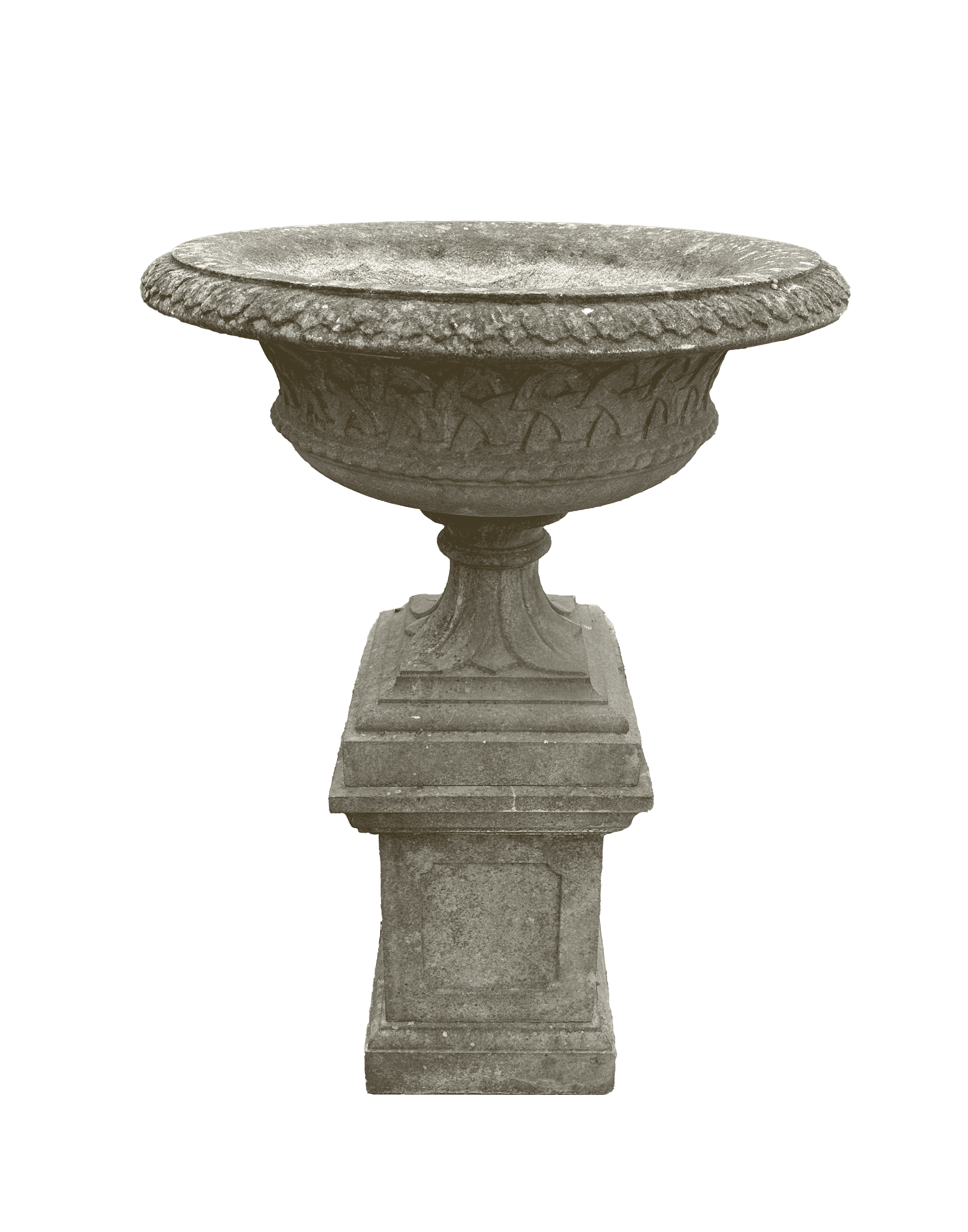 Salvaged Reconstituted Stone Garden Planter On Plinth - 10059