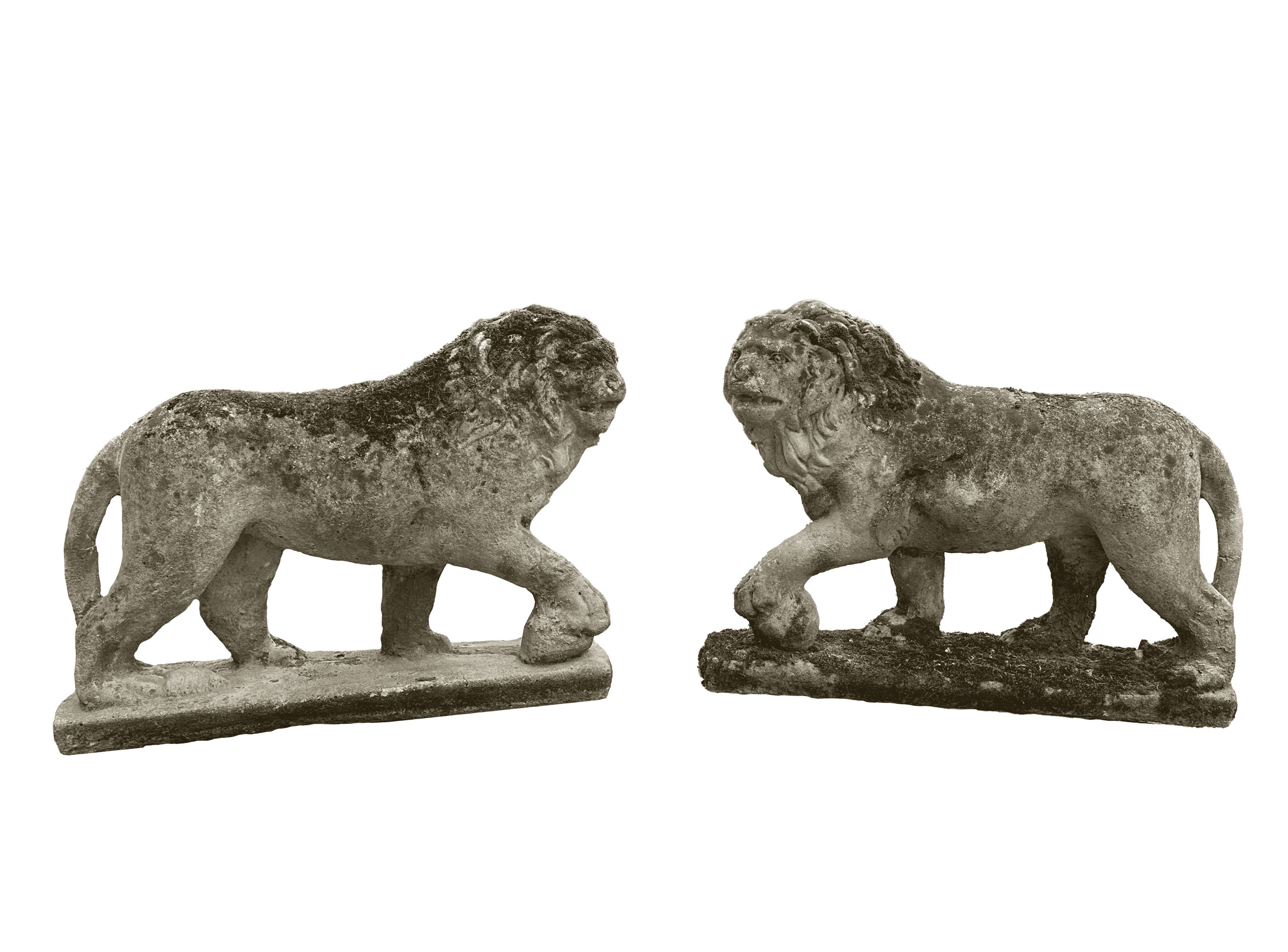 A Lovely Pair of Vintage Reconstituted Stone Lions - 10096