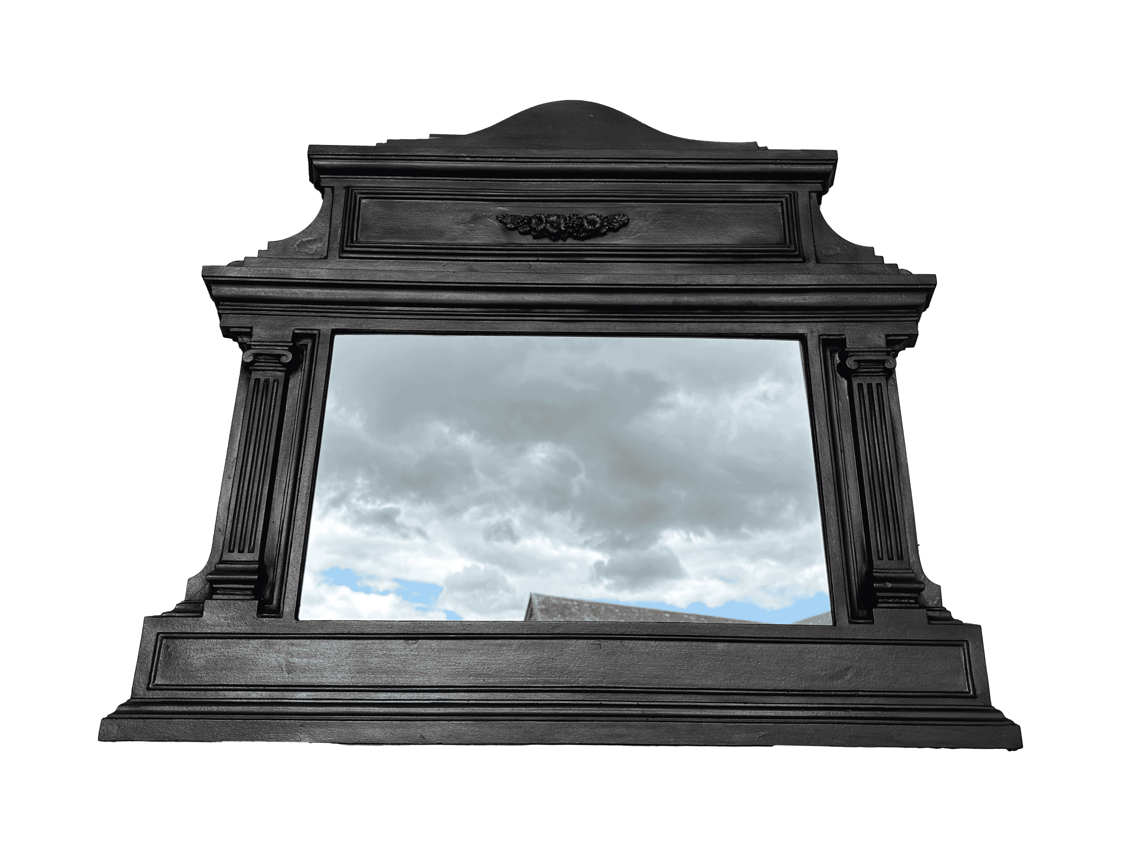 Victorian Ornate Antique Cast Iron Overmantle Mirror - 10073