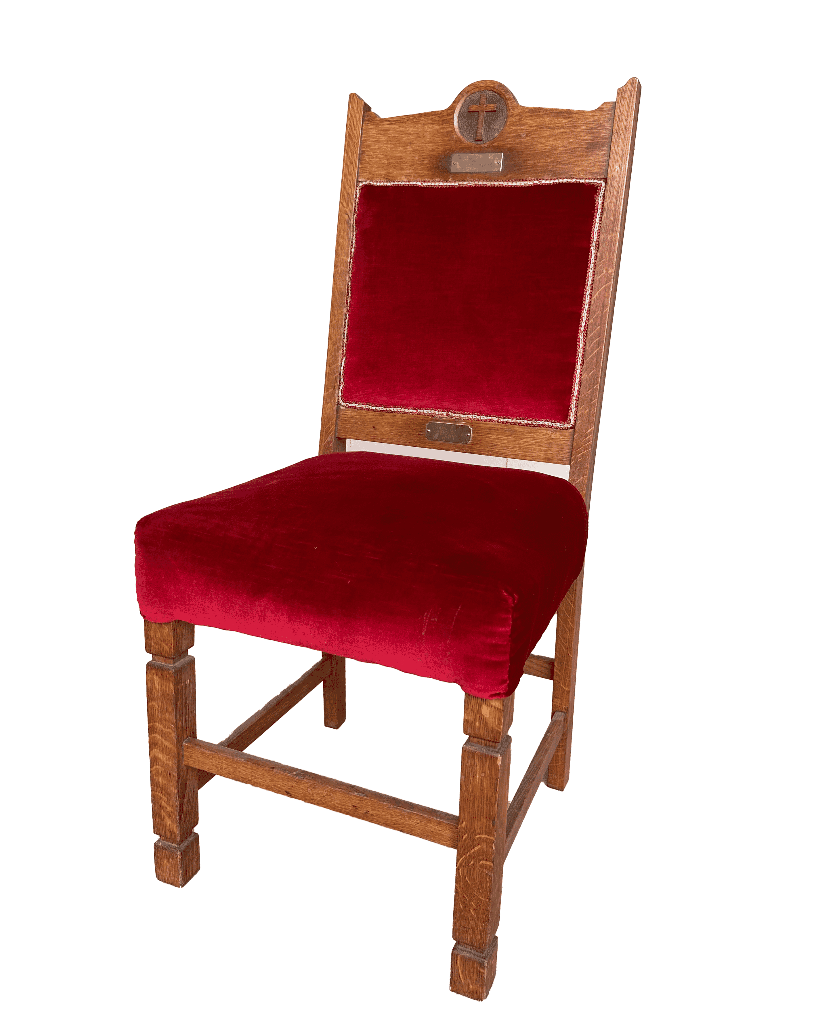 Antique Solid Oak Upholstered Church Chair