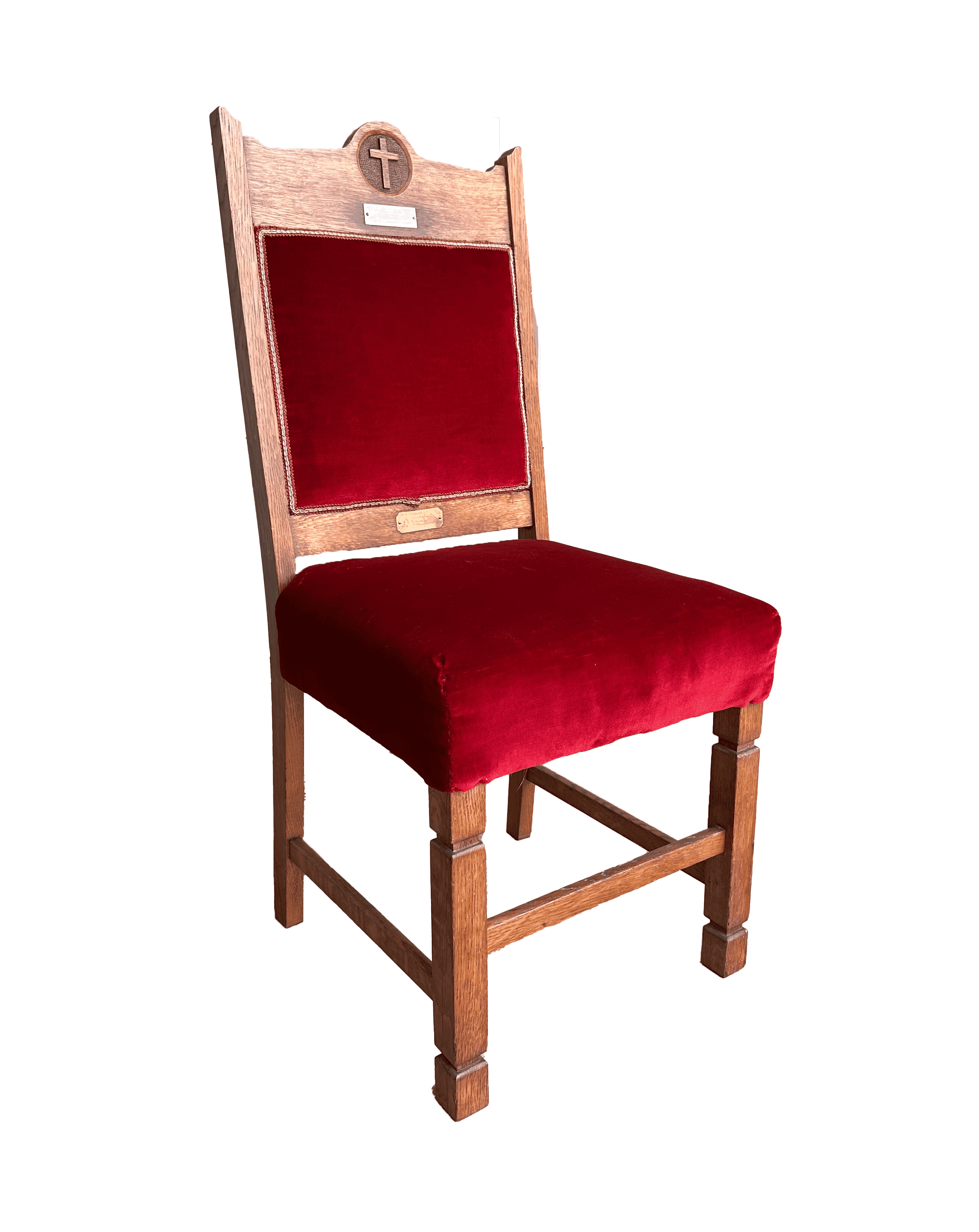 Reclaimed Antique Solid Oak Upholstered Church Chair - 10077B