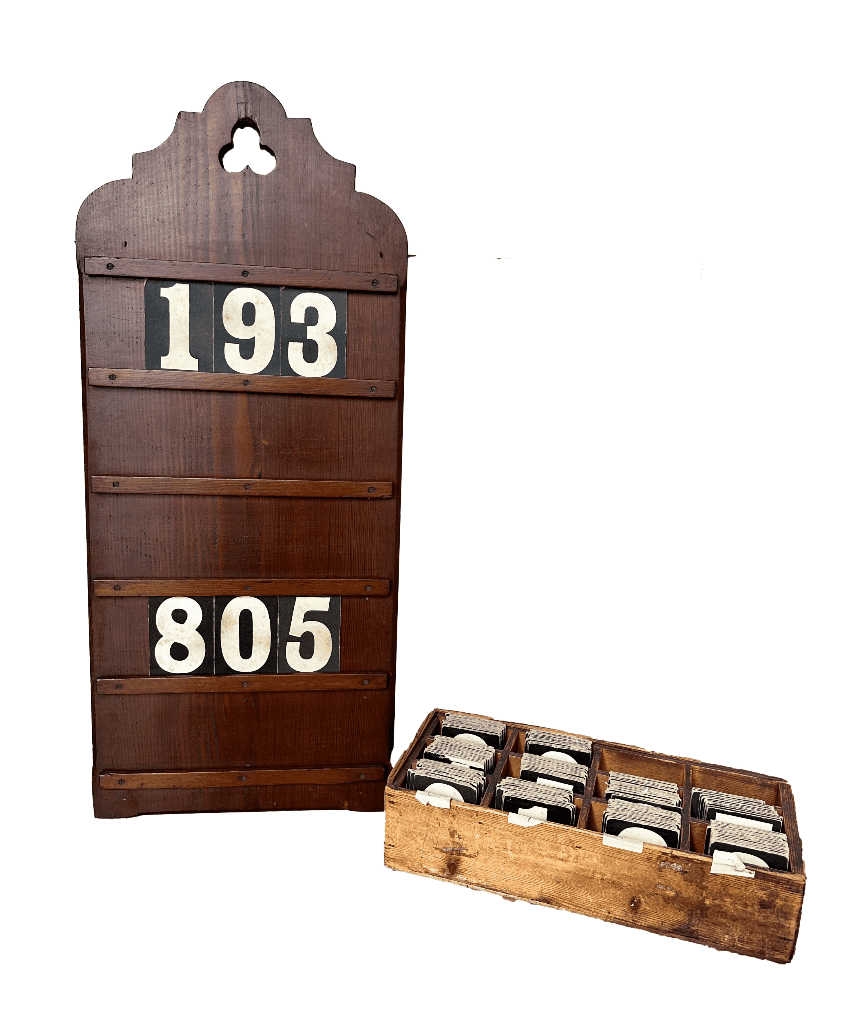 Original Victorian Church Hymn Board & Box Of Numbers