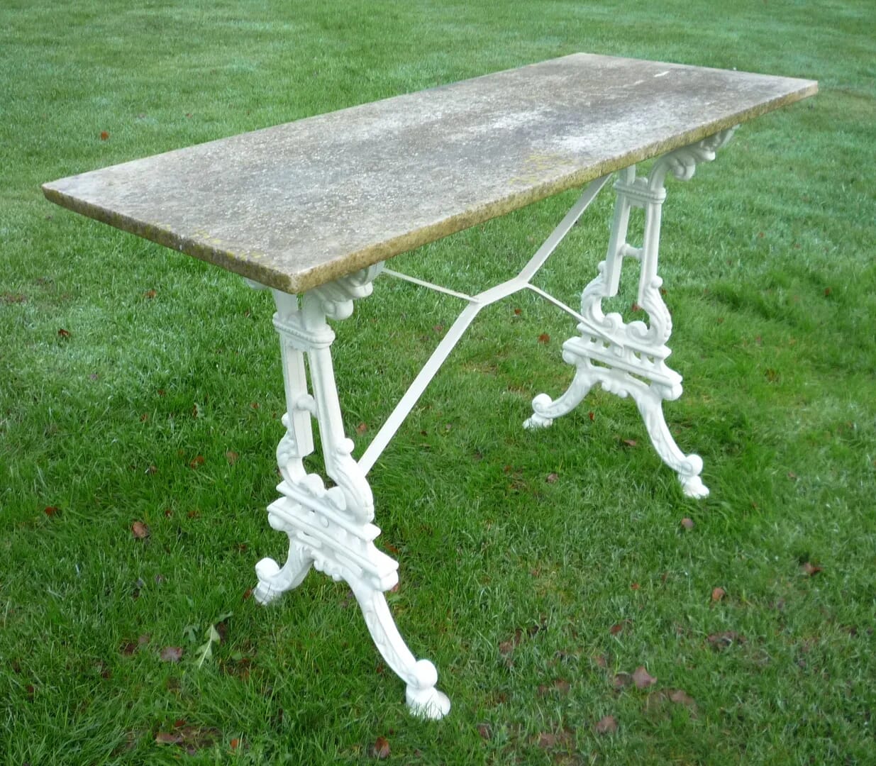 Antique Marble Topped Cast Iron Garden Table - 4445
