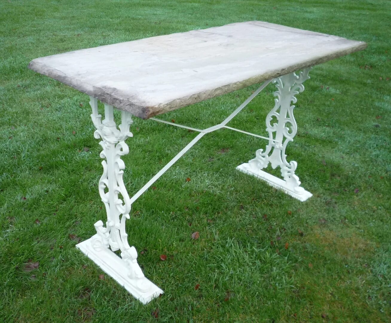 Reclaimed Stone topped cast iron garden table - 4446