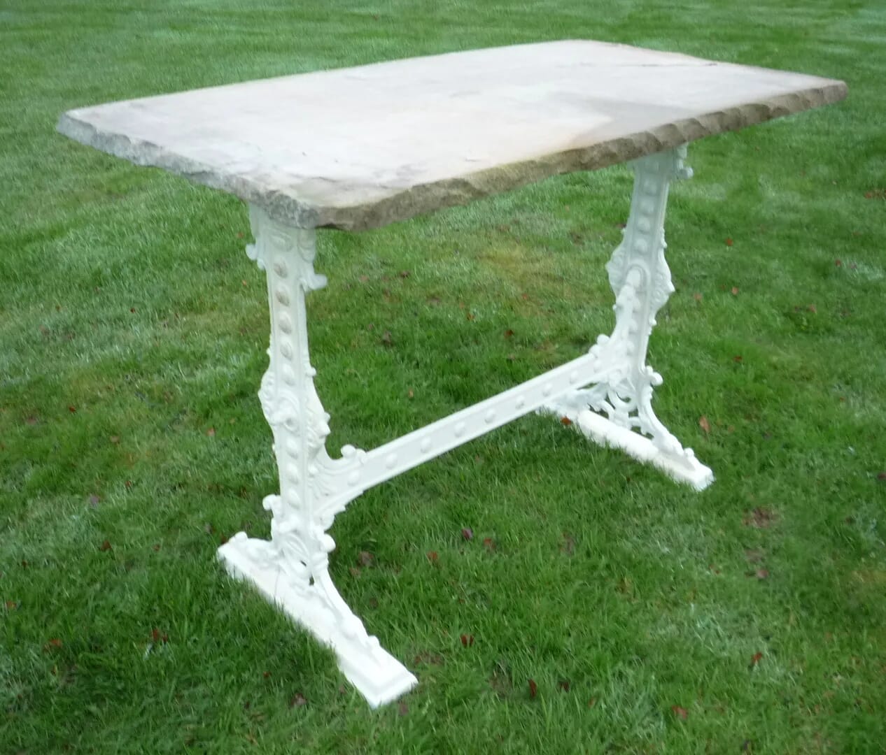 Antique Stone Topped Garden Table on Cast Iron Base - 4444